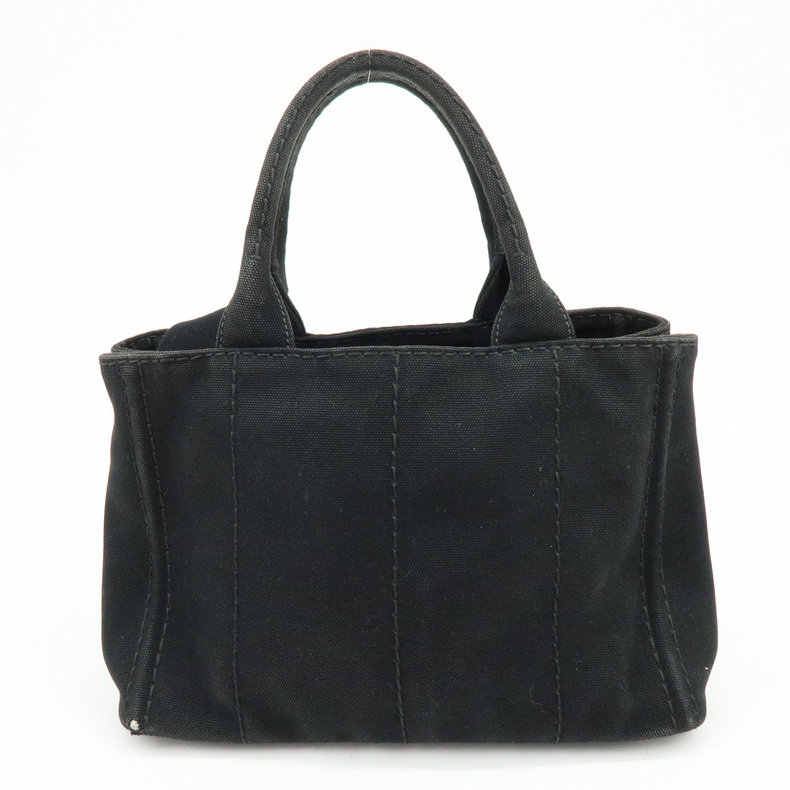 PRADA Triangle Logo Canapa Mini 2Way Hand Shoulder Bag Black B2439G Used F/S