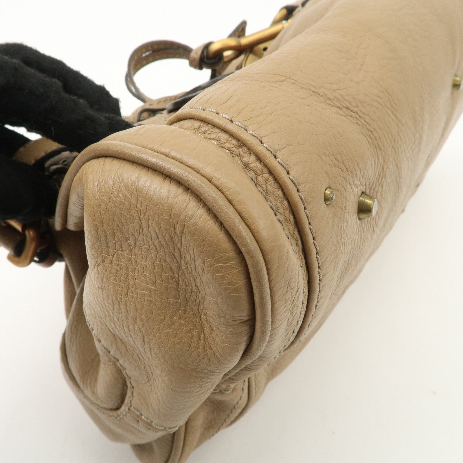 Chloe Paddington Leather Hand Bag Shoulder Bag Medium Beige Used