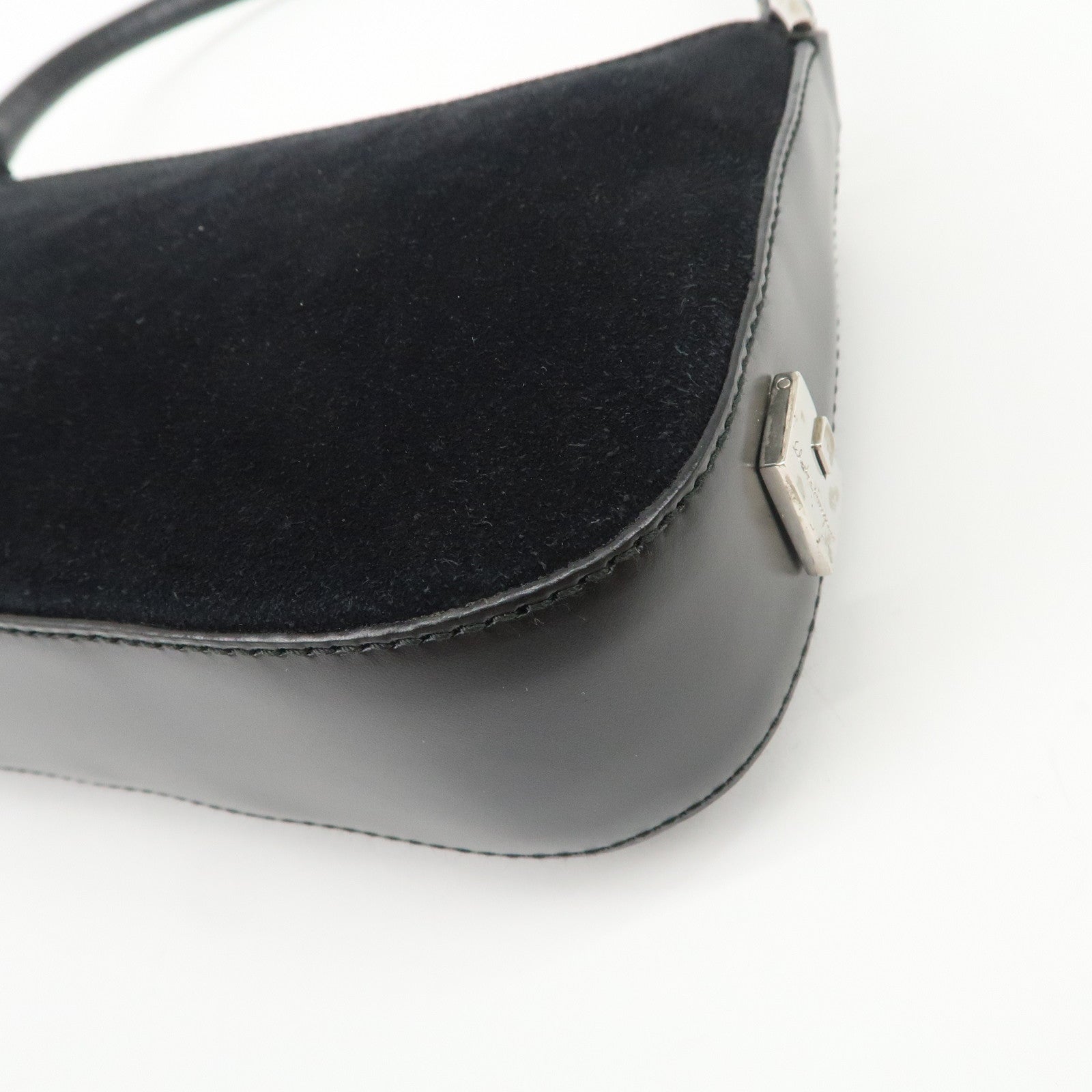 Ferragamo Logo Leather Suede Shoulder Bag Hand Bag Black