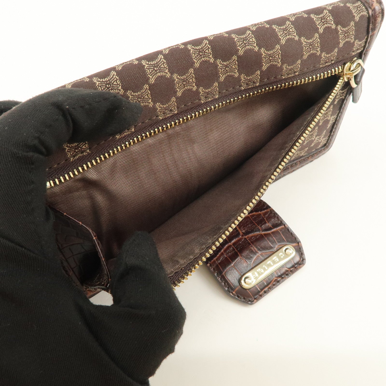 CELINE Macadam Canvas Leather Flap Long Wallet Brown