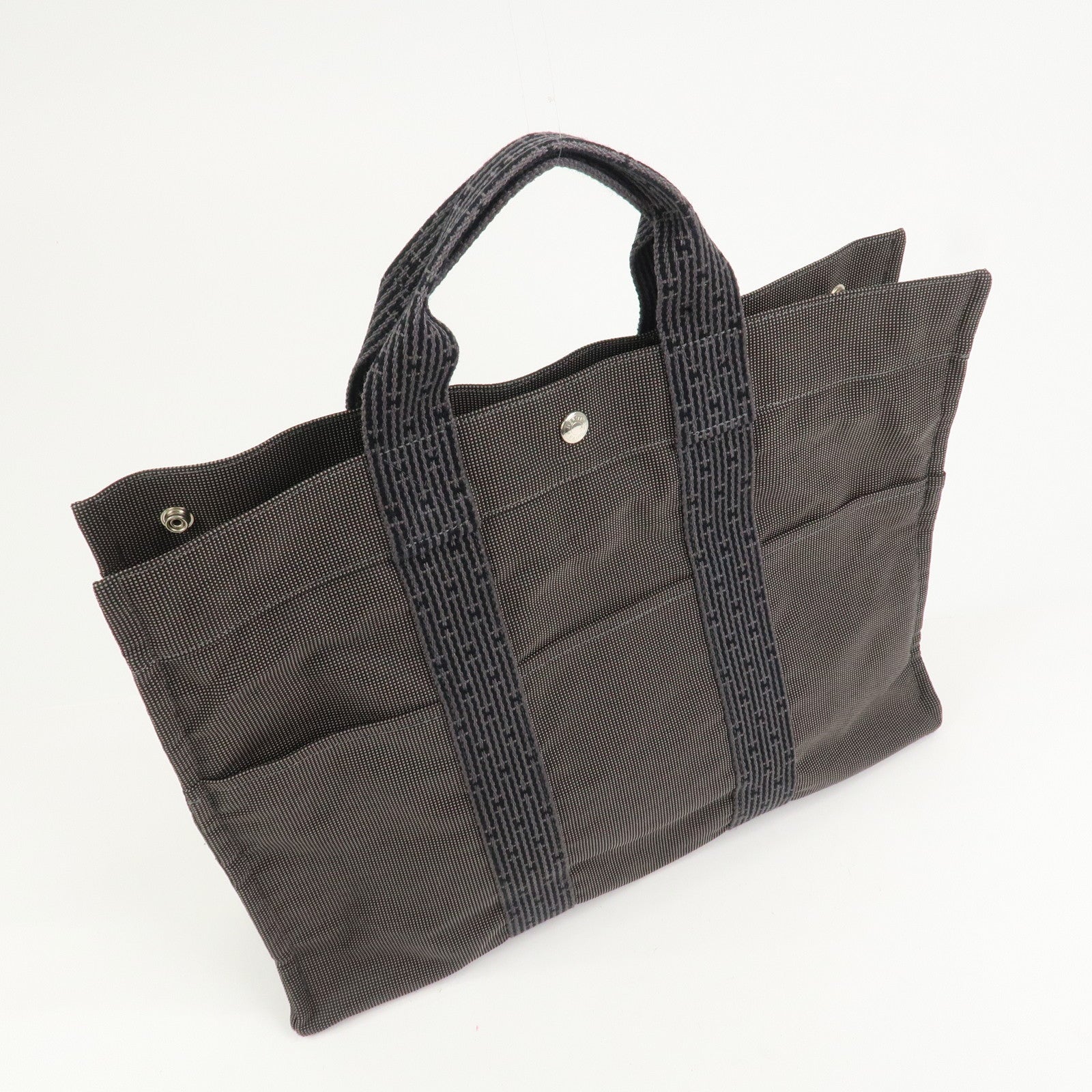 HERMES Herline MM Nylon Canvas Tote Bag Hand Bag Black