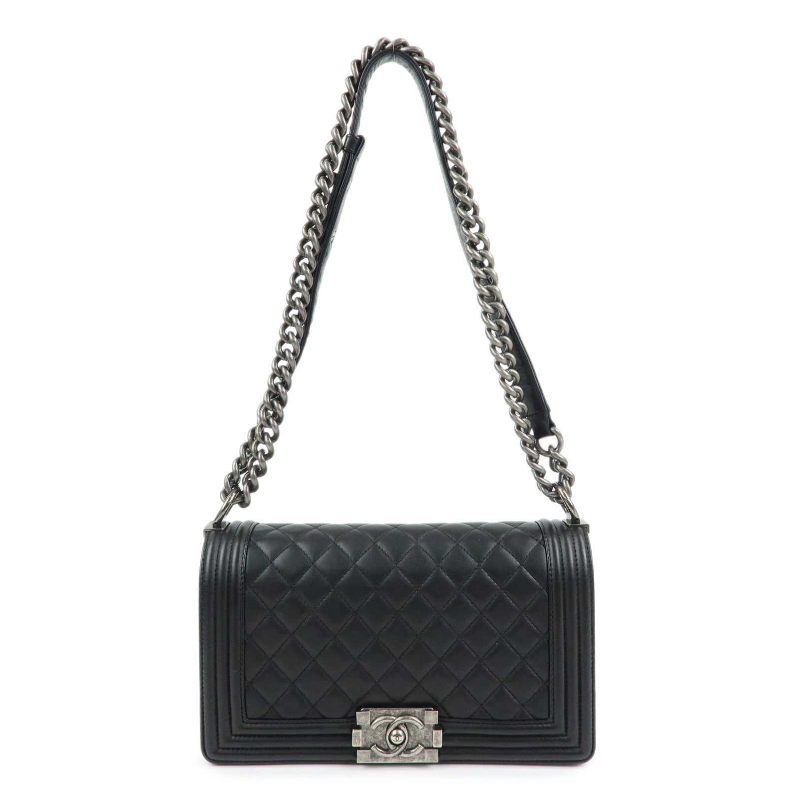 CHANEL Boy CHANEL Lamb Skin Chain Shoulder Bag Crossbody Bag Black