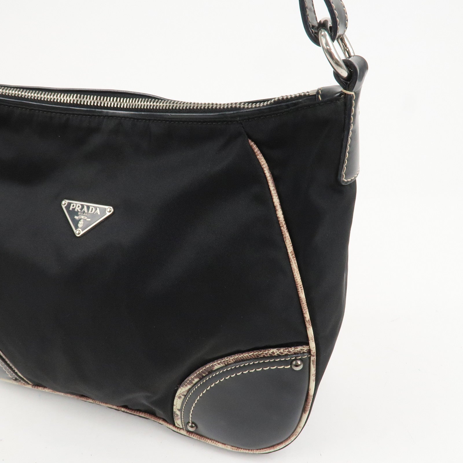 PRADA Triangle Logo Nylon Leather Shoulder Bag Black BR2840