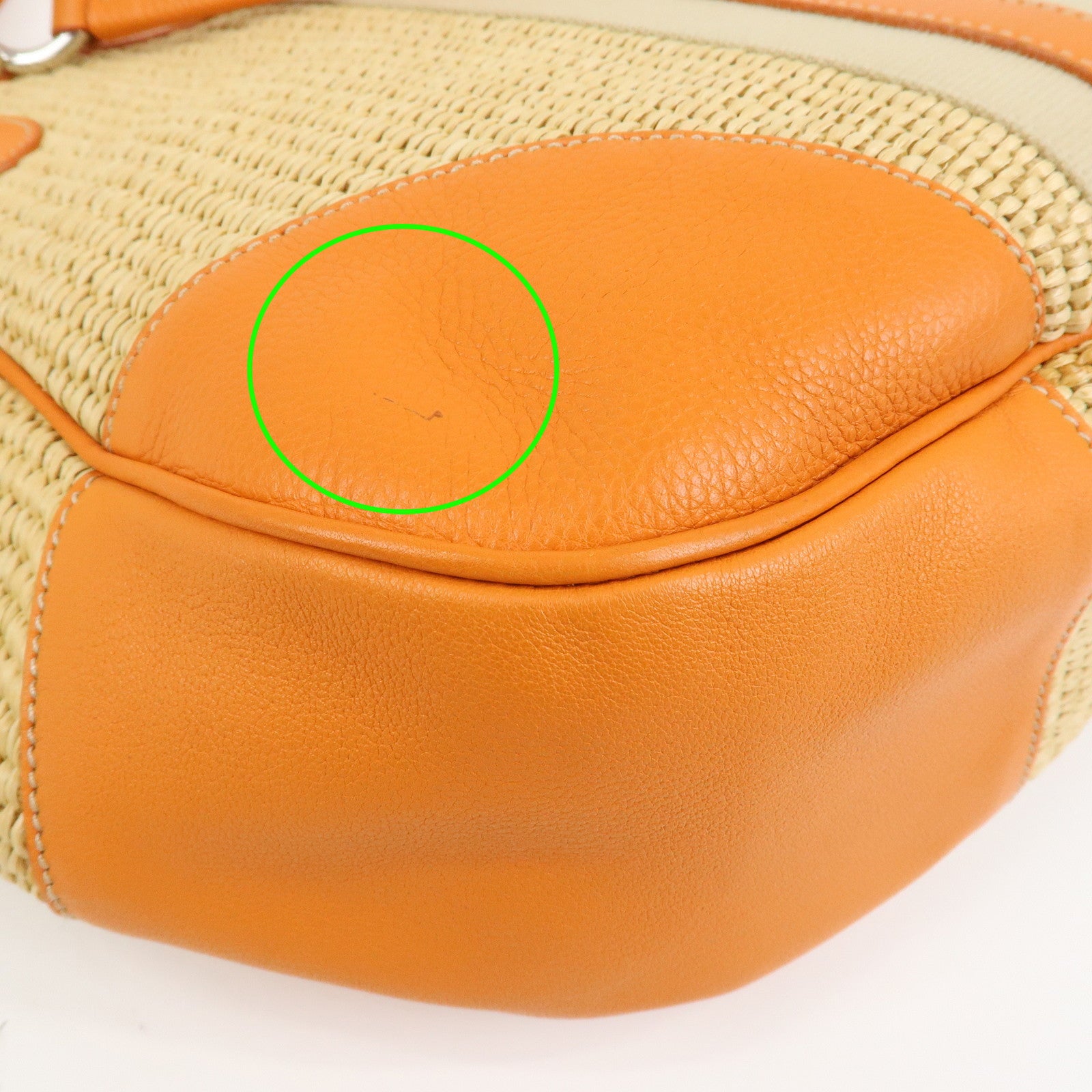 PRADA Logo Raffia Leather Shoulder Bag Hand Bag Orange BR2923