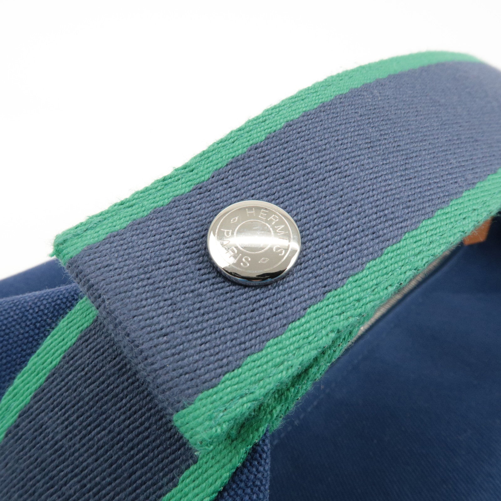 HERMES Canvas Bride A Brac GM Hand Bag Cosmetic Pouch Green Navy Used