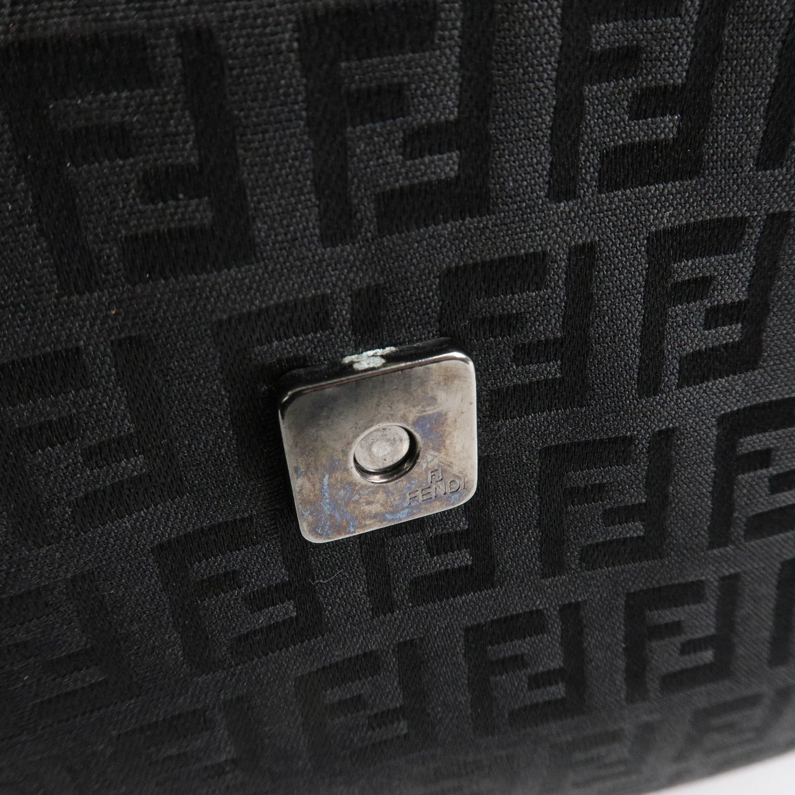 FENDI Zucchino Leather Canvas Shoulder Bag Black Used