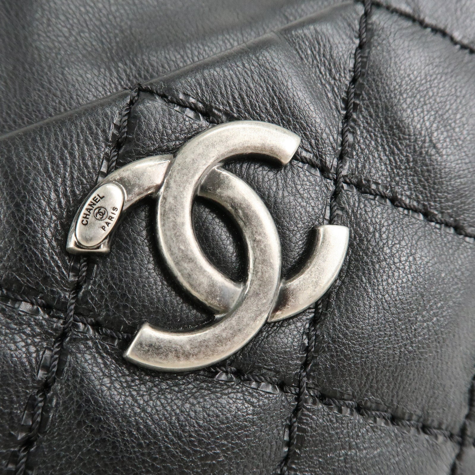 CHANEL COCO Mark Wild Stich Leather Chain Shoulder Bag Black Used