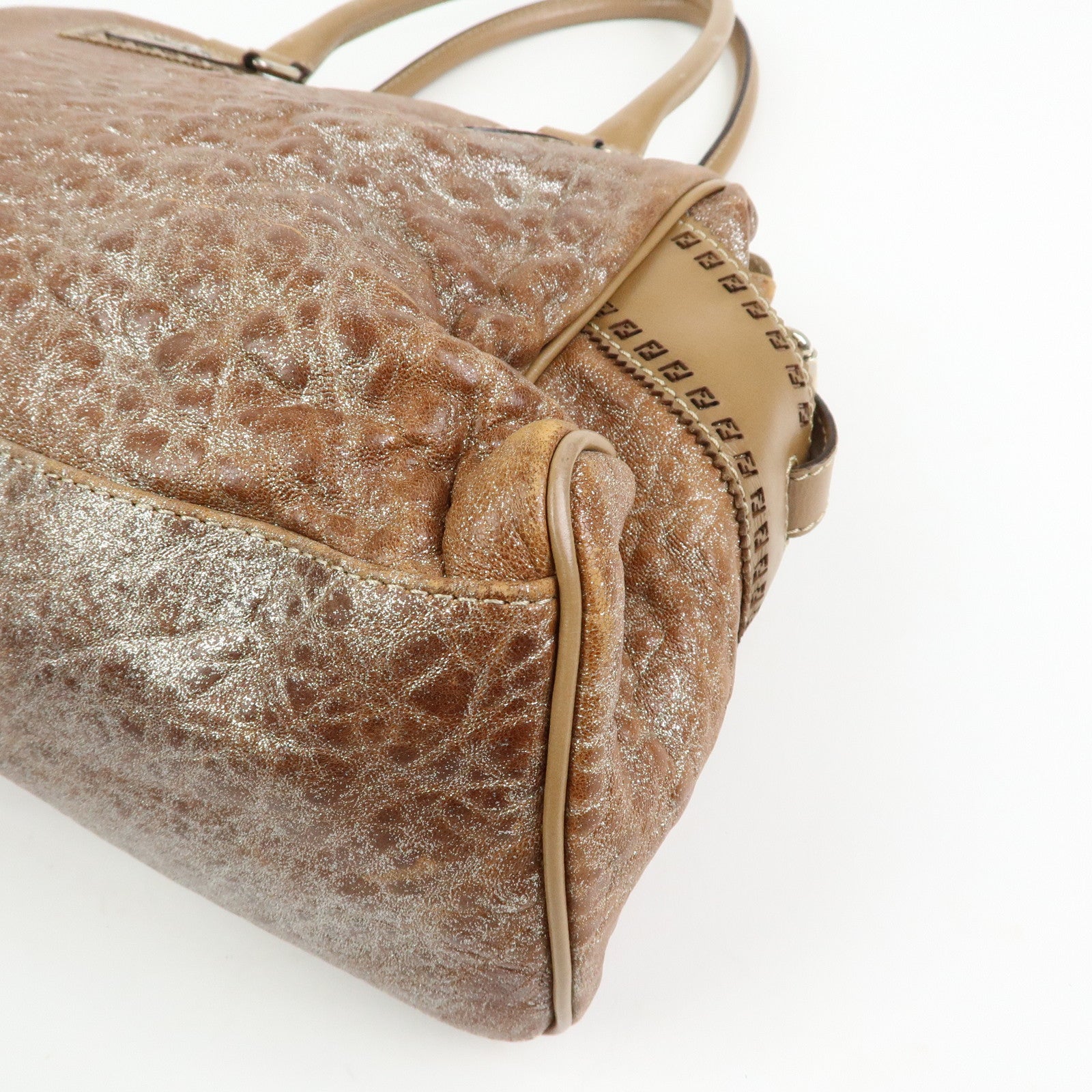 FENDI Ethnico Leather Tote Bag Shoulder Bag Camel 8BN162