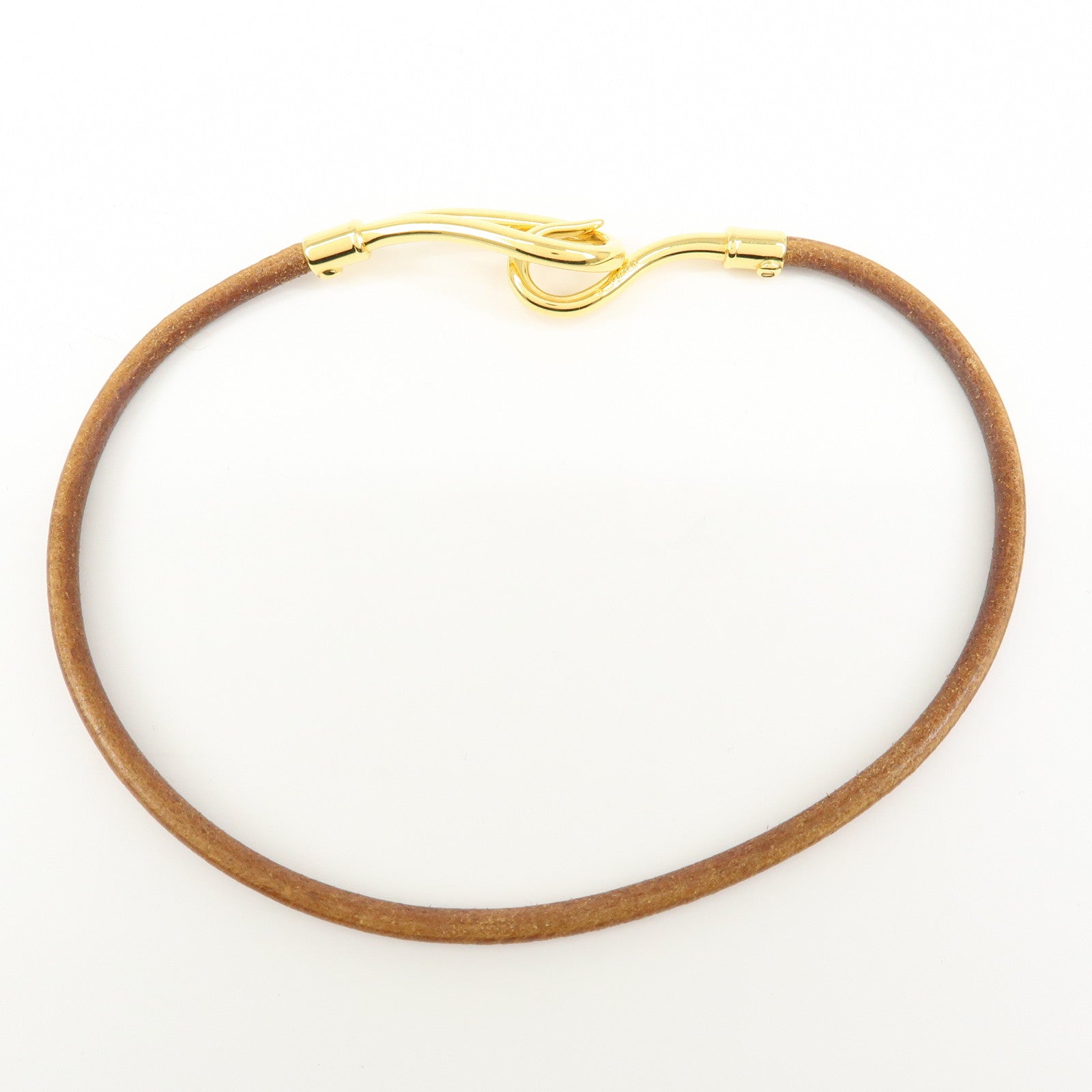 HERMES Jumbo Choker Leather Metal Bracelet Brown Gold