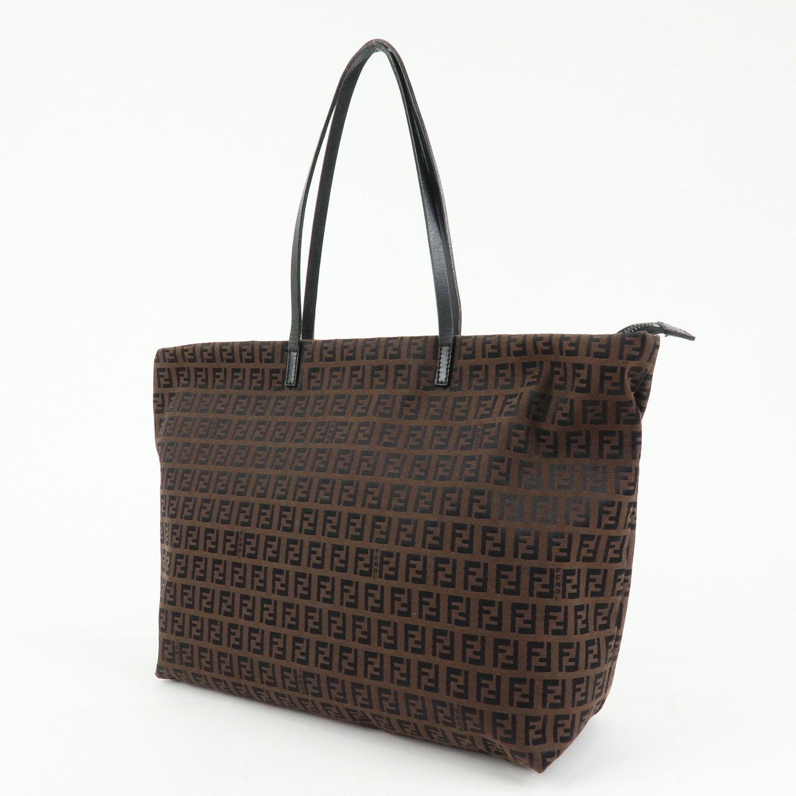 FENDI Zucchino Canvas Leather Tote Bag Shoulder Bag Brown 8BH025