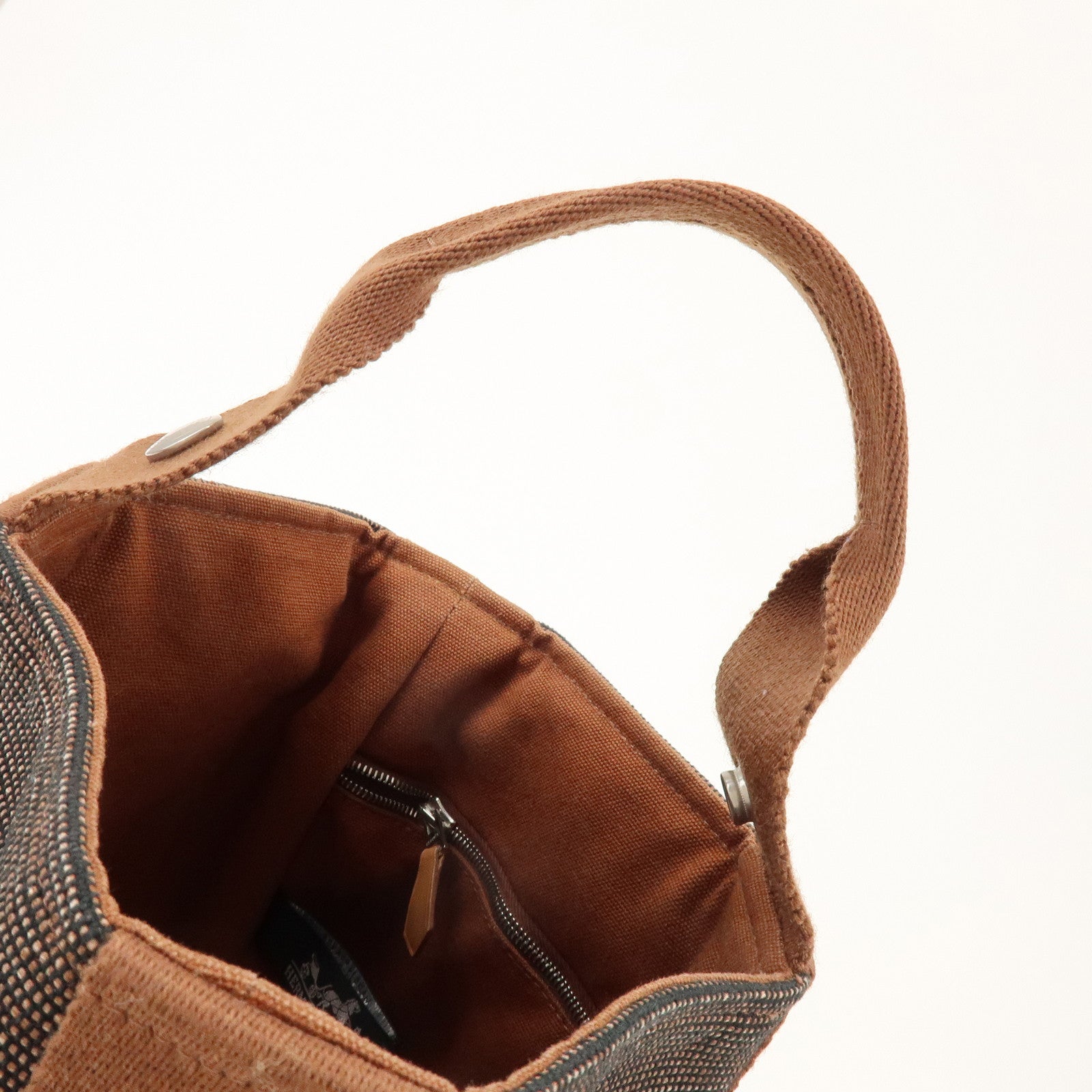 HERMES Saxe PM Canvas Leather Hand Bag Bucket Bag Brown
