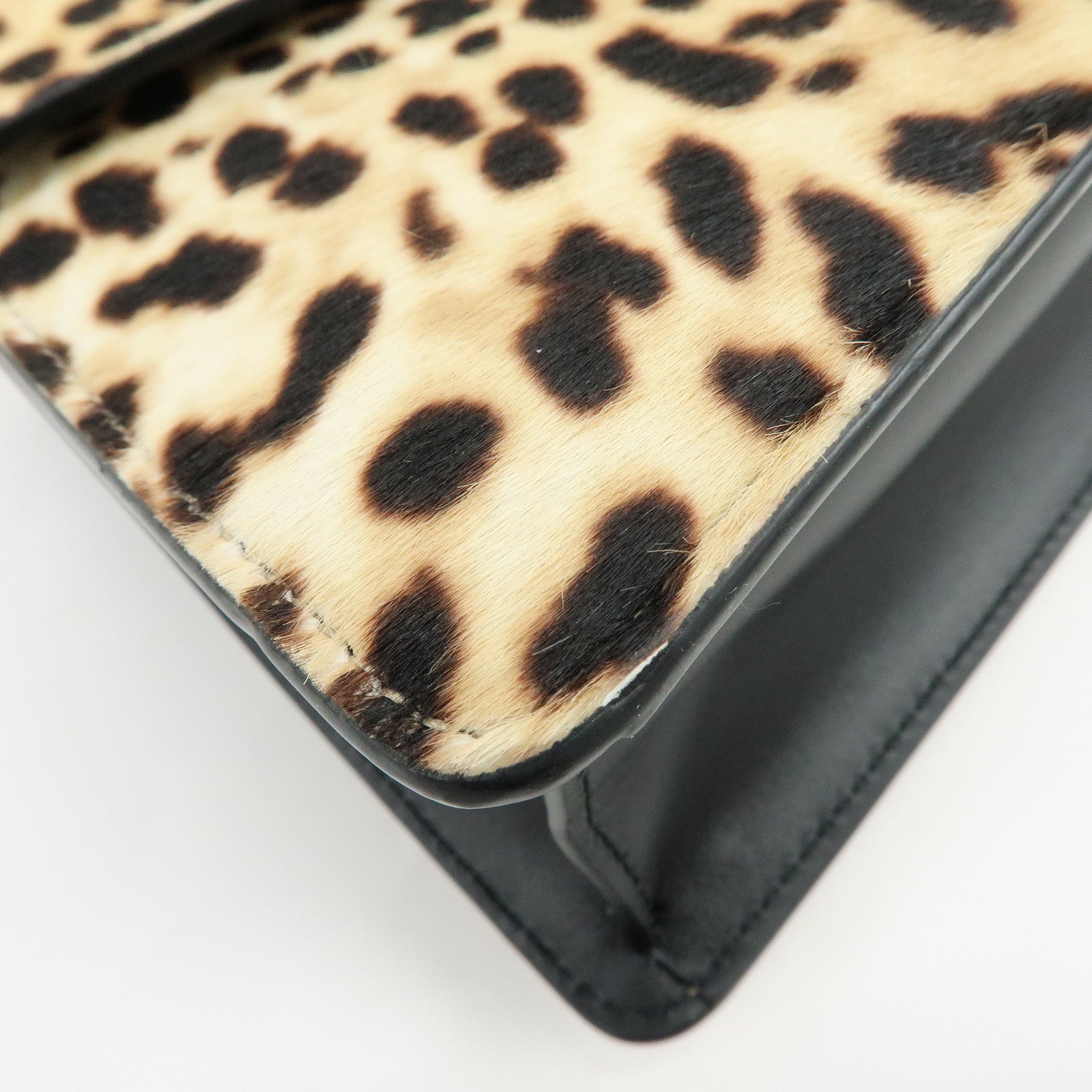 GUCCI Sherry Sylvie Pony Hair Leather 2Way Hand Bag Leopard 470270