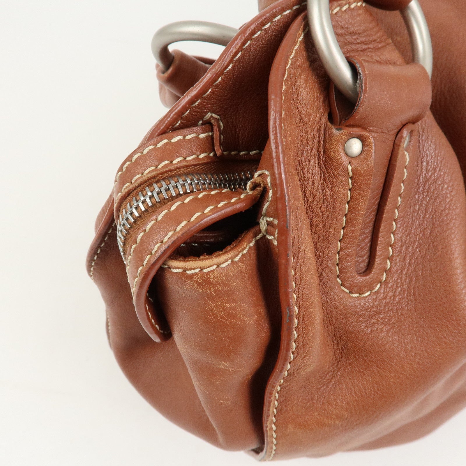 CELINE Logo Leather Bittersweet Shoulder Bag Tote Bag Brown