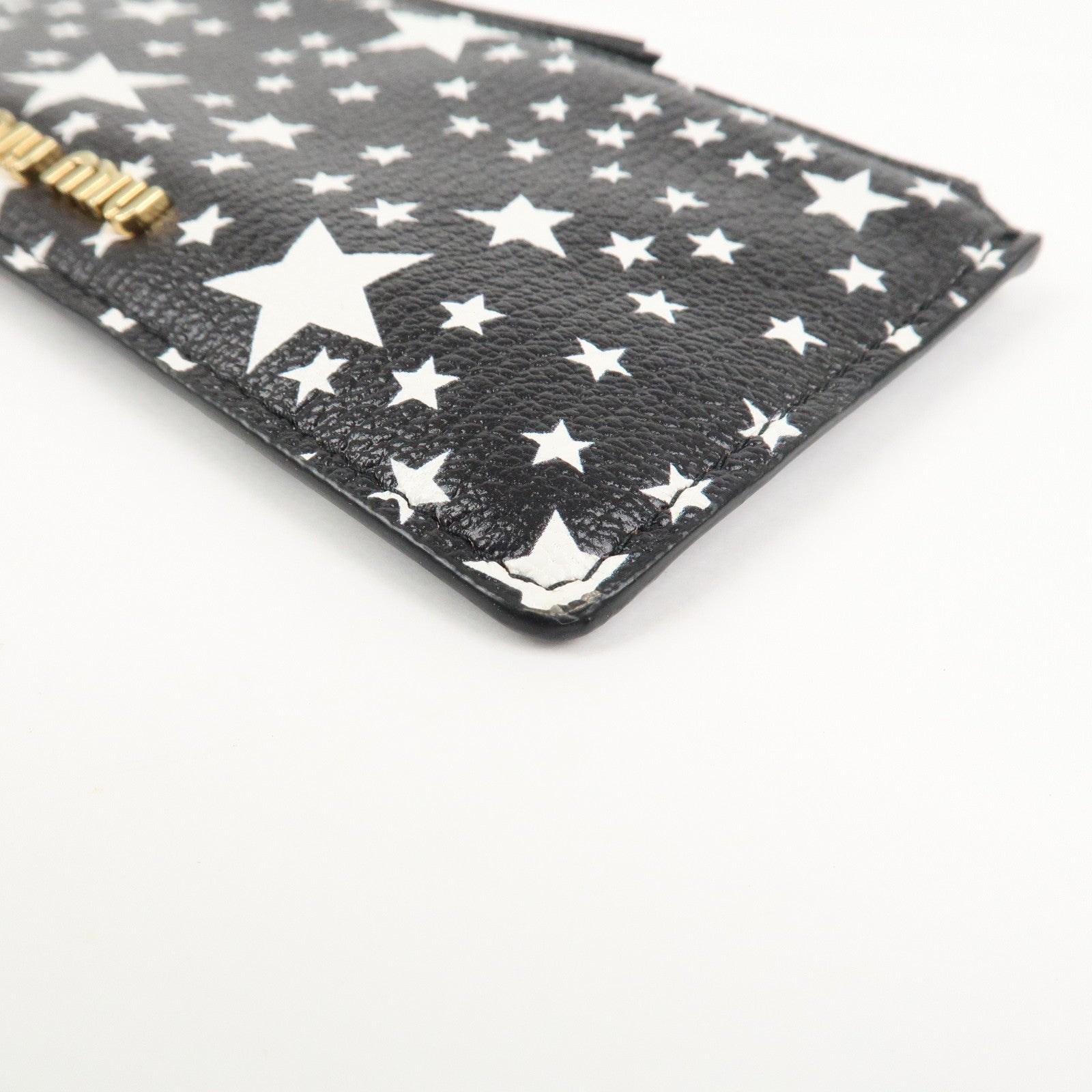 MIU MIU Leather Card Case Star Print Black 5MB006