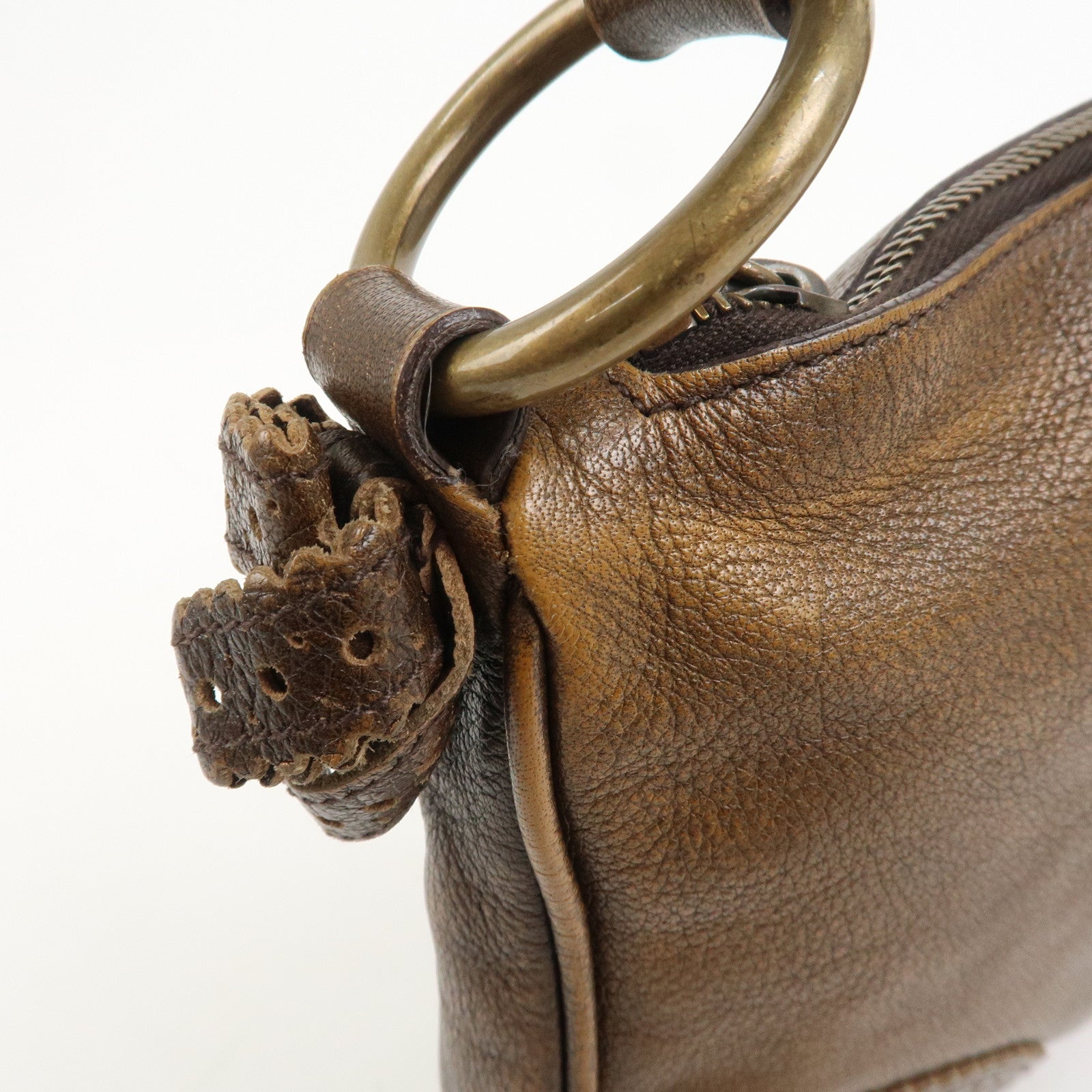 MIU MIU Leather Ribbon Hand Bag Shoulder Bag Dark Brown