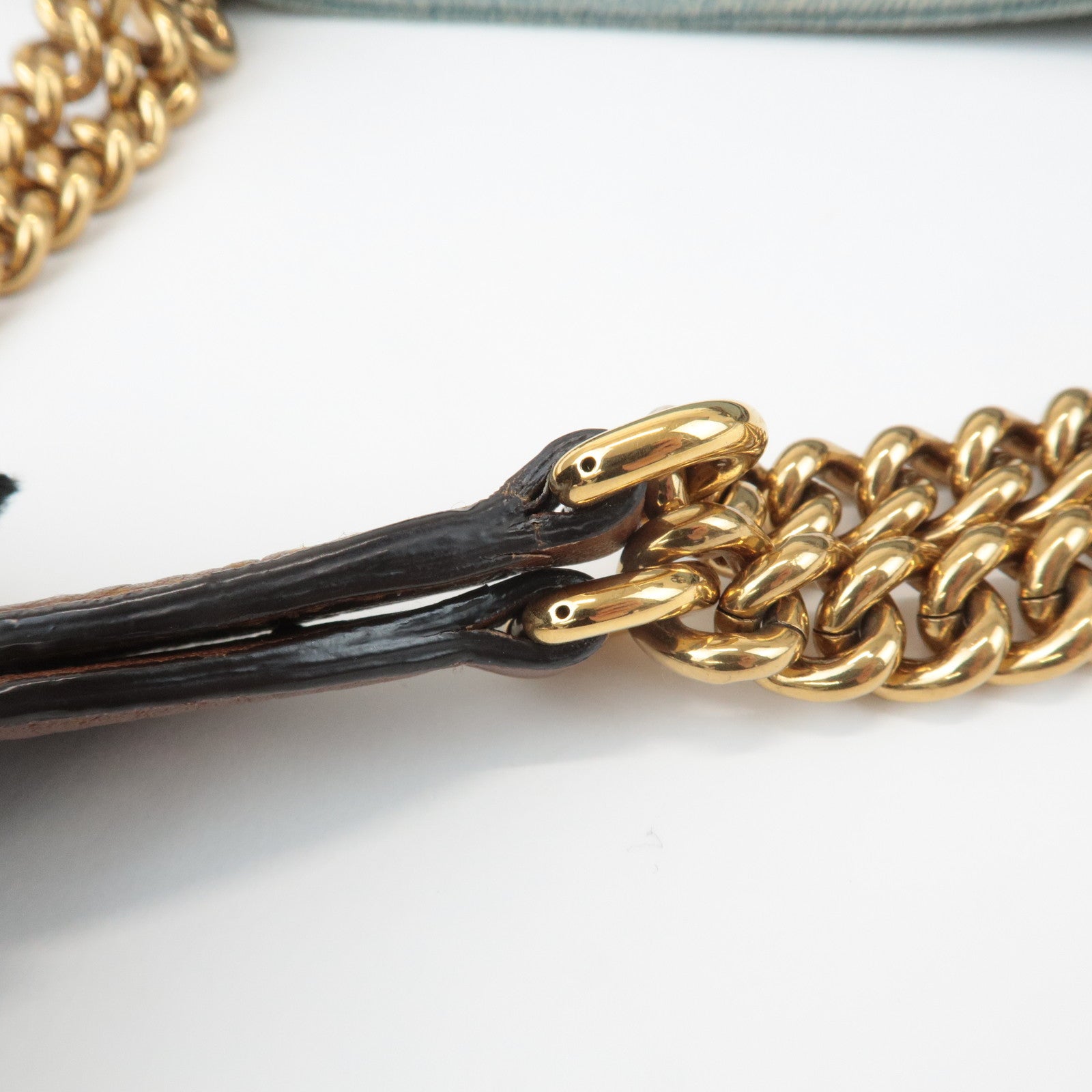 GUCCI SOHO Denim Leather Chain Shoulder Bag Fringe Charm Blue 308982 Used