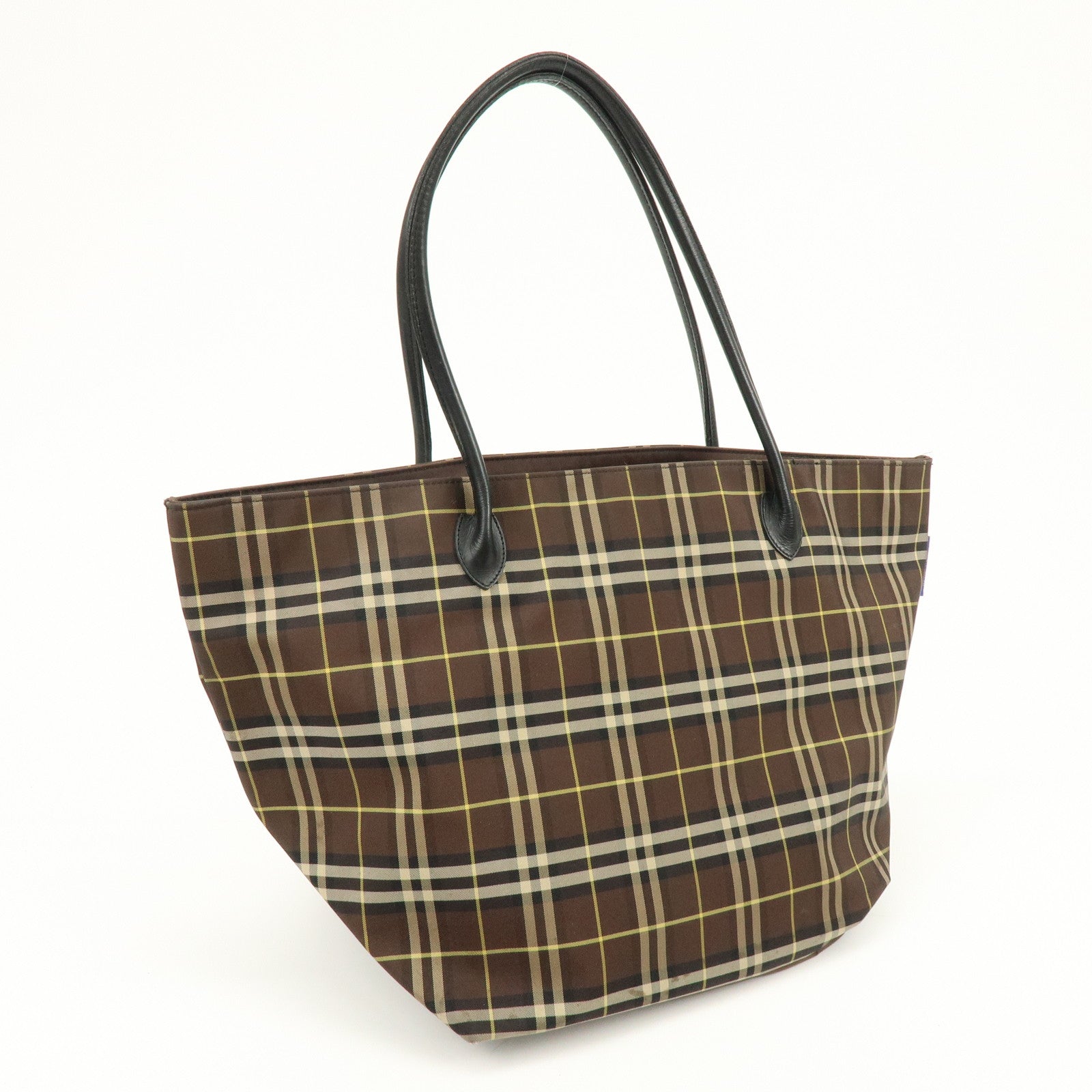 BURBERRY Blue Label Canvas Leather Plaid Tote Bag Hand Bag Brown