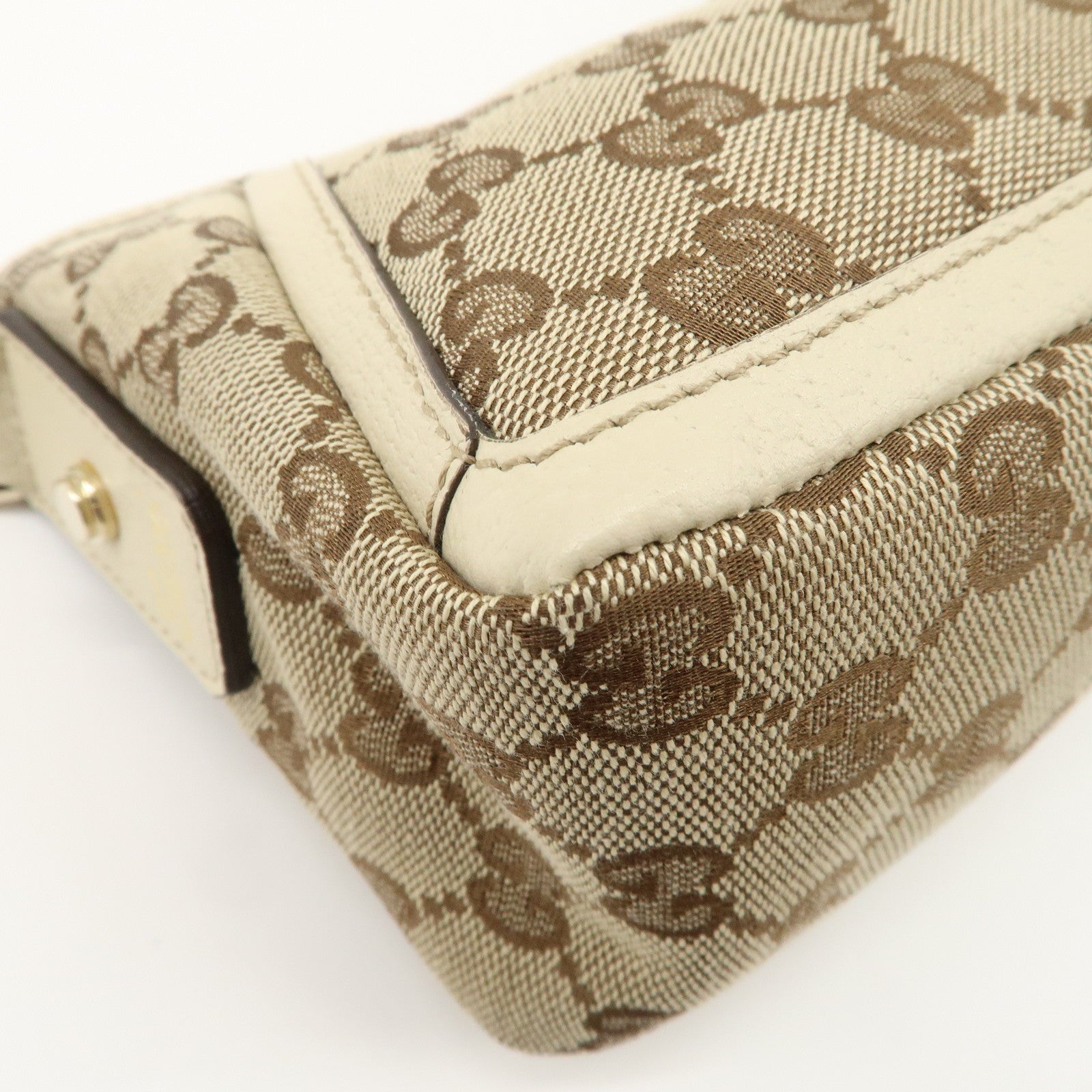GUCCI Abbey GG Canvas Leather Shoulder Bag Beige Ivory Gold HDW 130939 Used