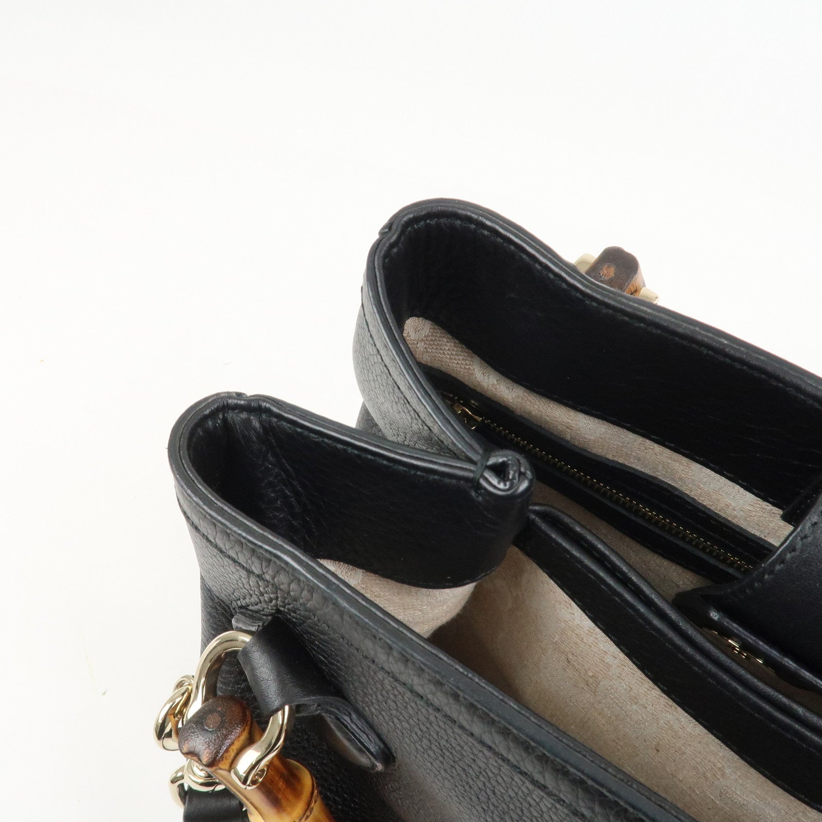 GUCCI Bamboo Logo Leather 2Way Shoulder Bag Hand Bag Black 308360