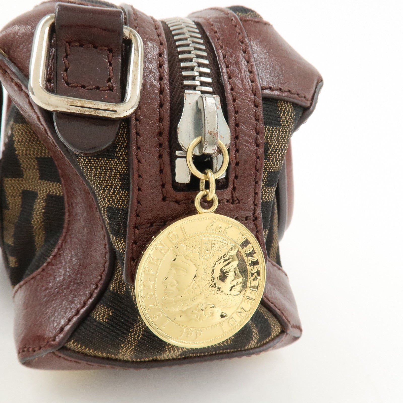 FENDI Zucca Canvas Leather 2Way Bag Mini Boston Bag Hand Bag 8BL084