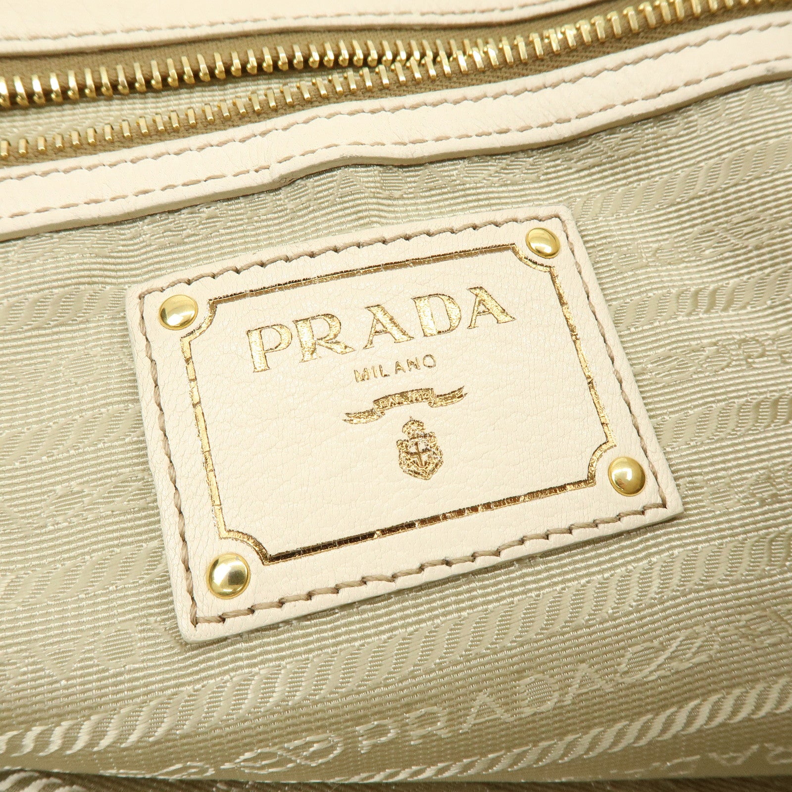 PRADA Logo Leather 2Way Bag Hand Bag Shoulder Bag Ivory