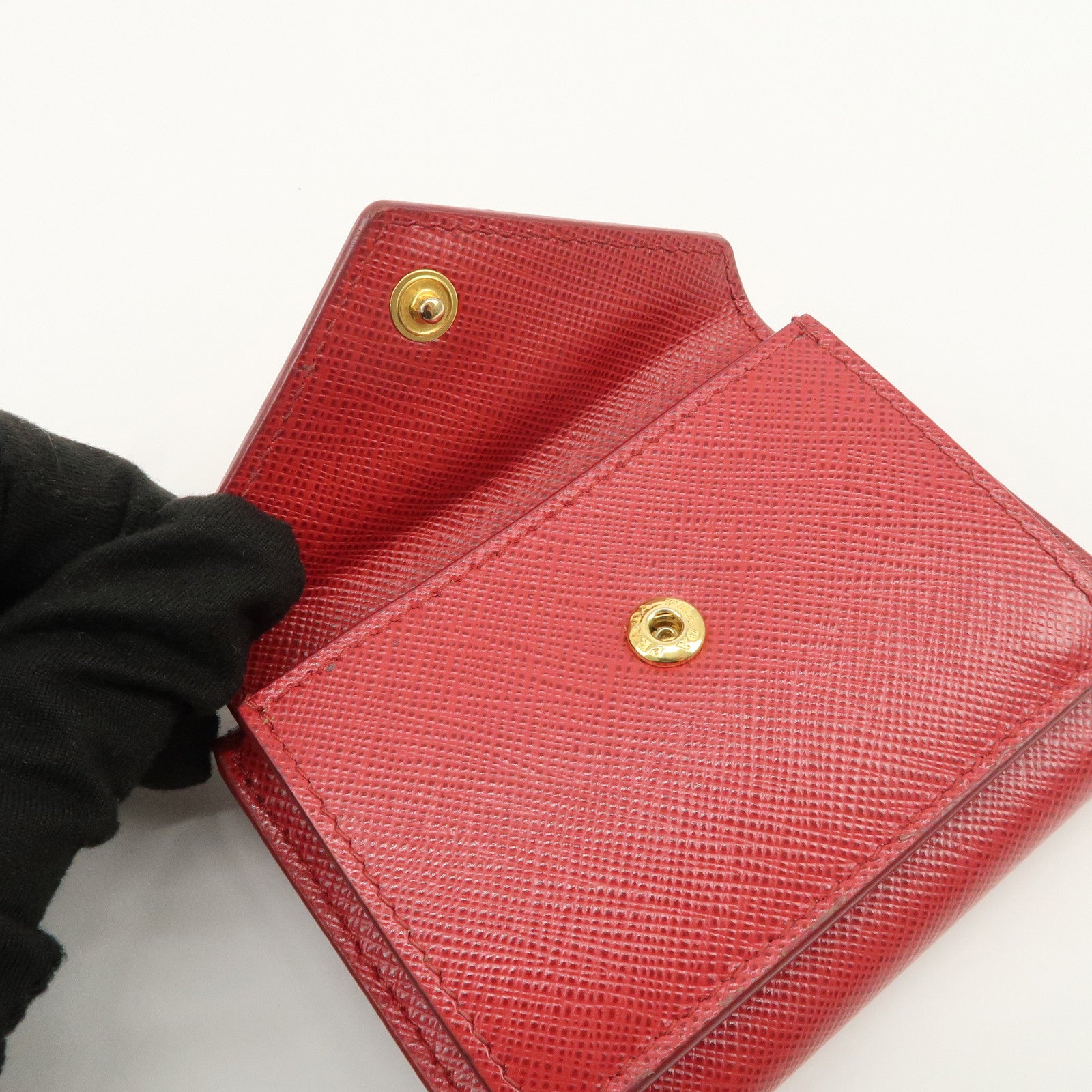 PRADA Saffiano Leather Tri-fold Compact Wallet Red 1MH021