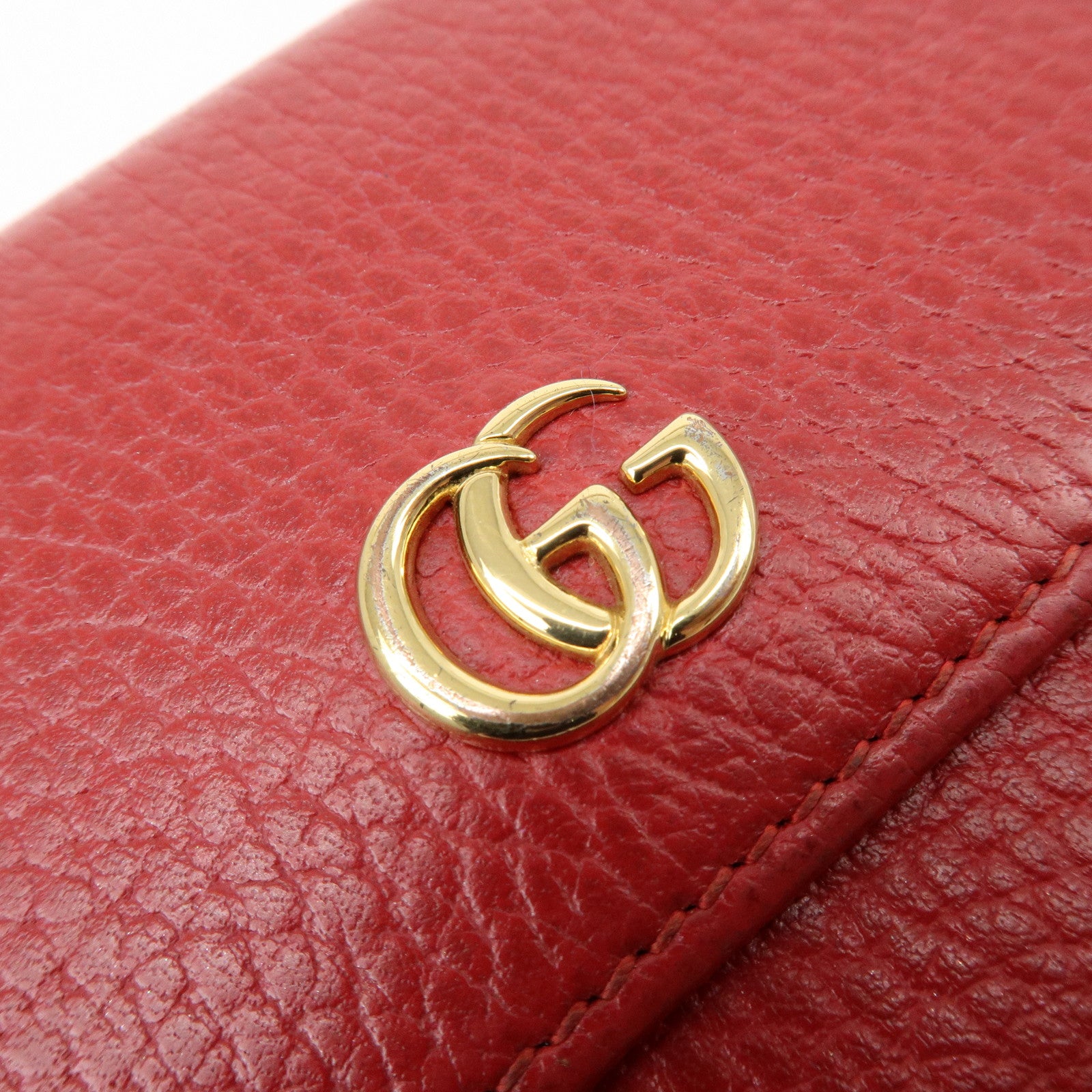 GUCCI Double G Leather Bi-fold Compact Wallet Red 456122