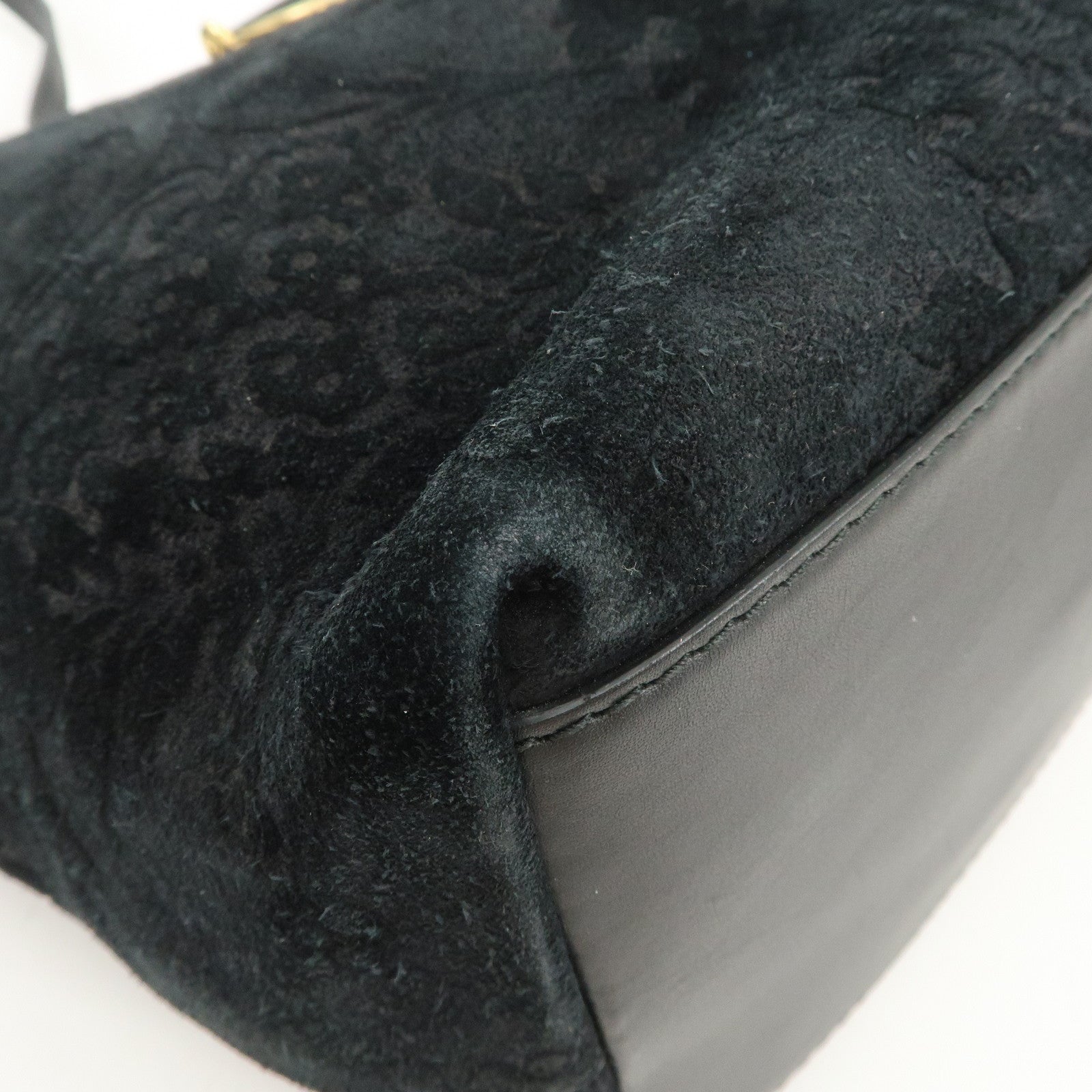 GUCCI Horsebit Logo Suede Leather Tote Bag Hand Bag Black 305585