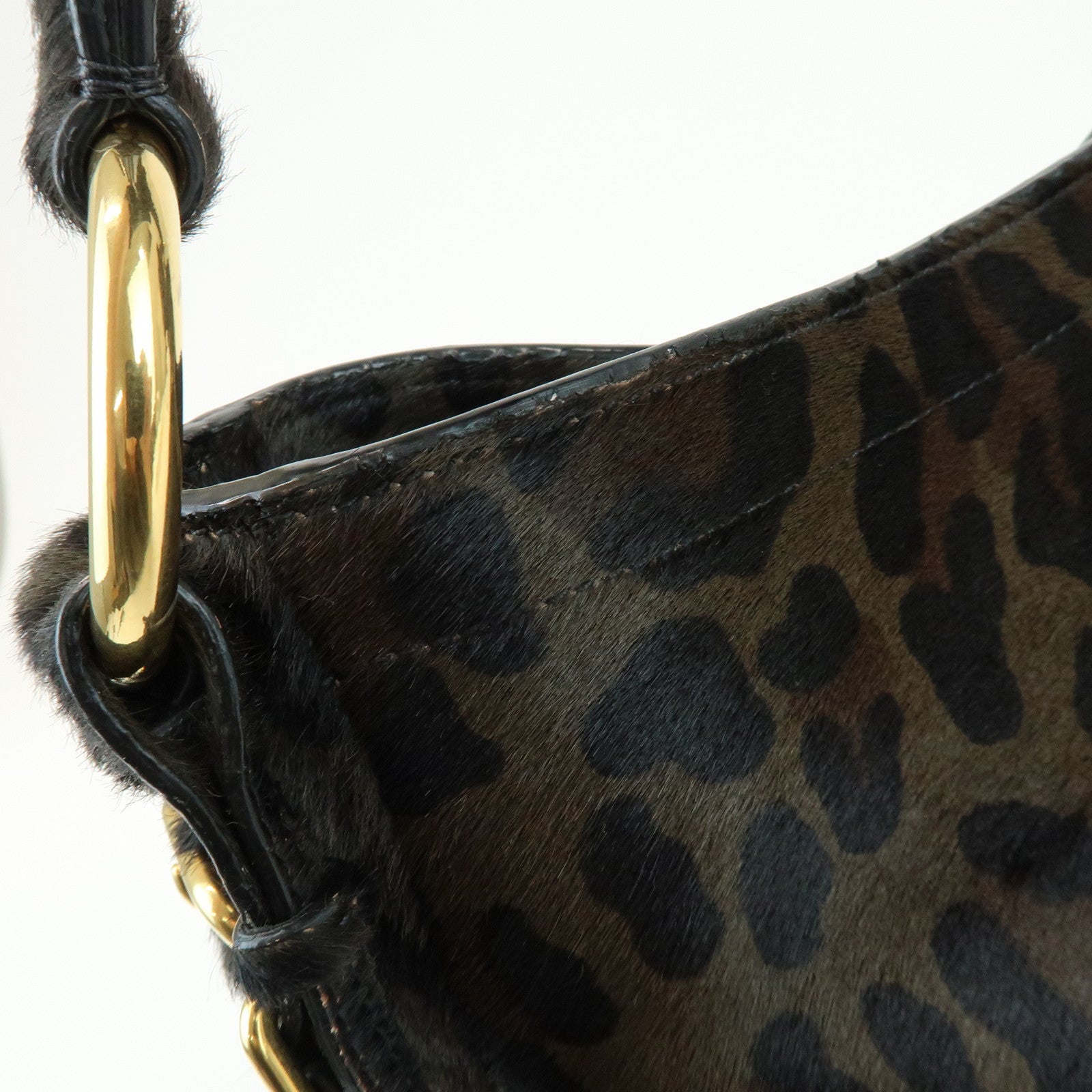 PRADA Leopard Unborn Calf Shoulder Bag Dark Brown BR4941