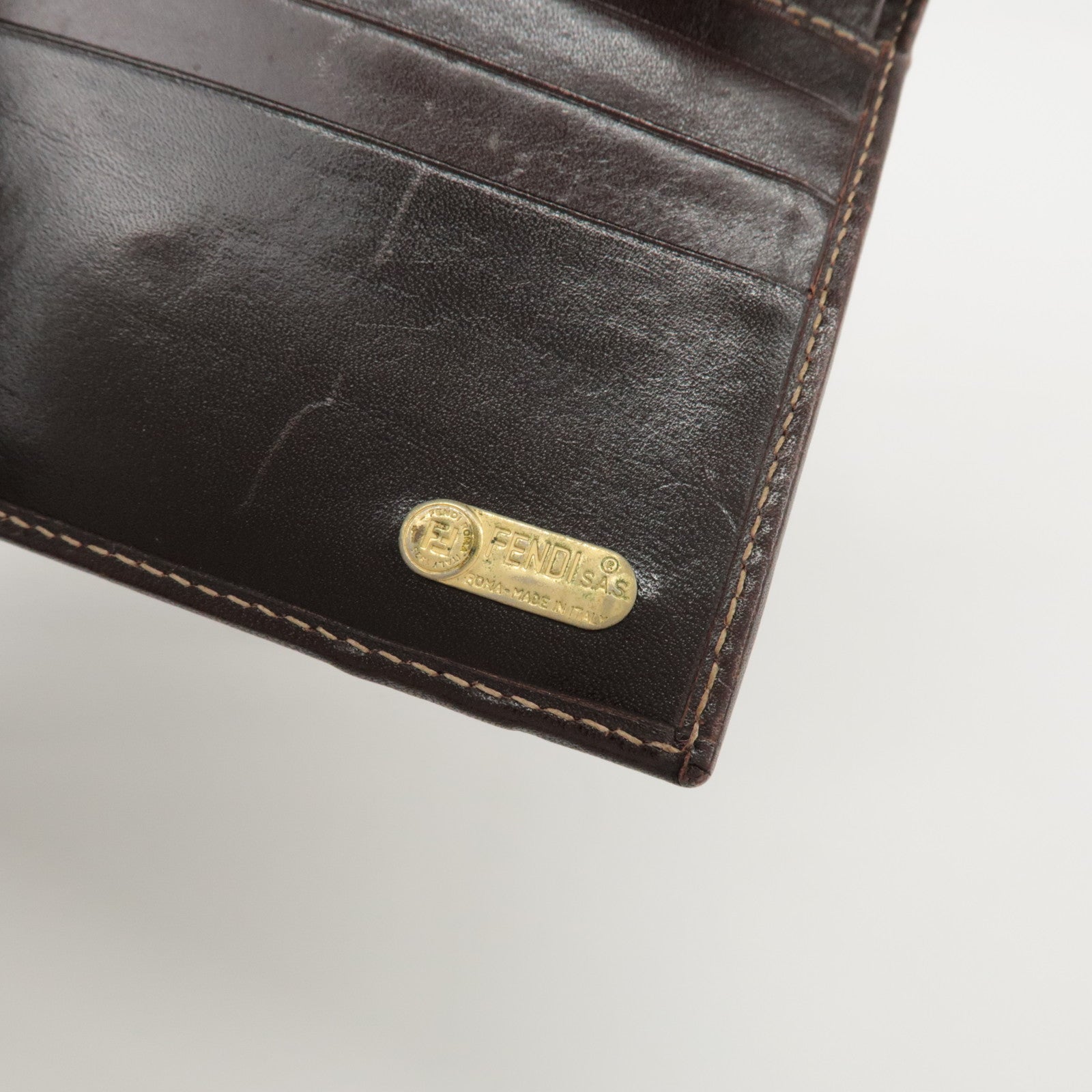 FENDI Zucca Set of 2 Canvas Leather Wallet Brown Black 8M0029 2270 Used