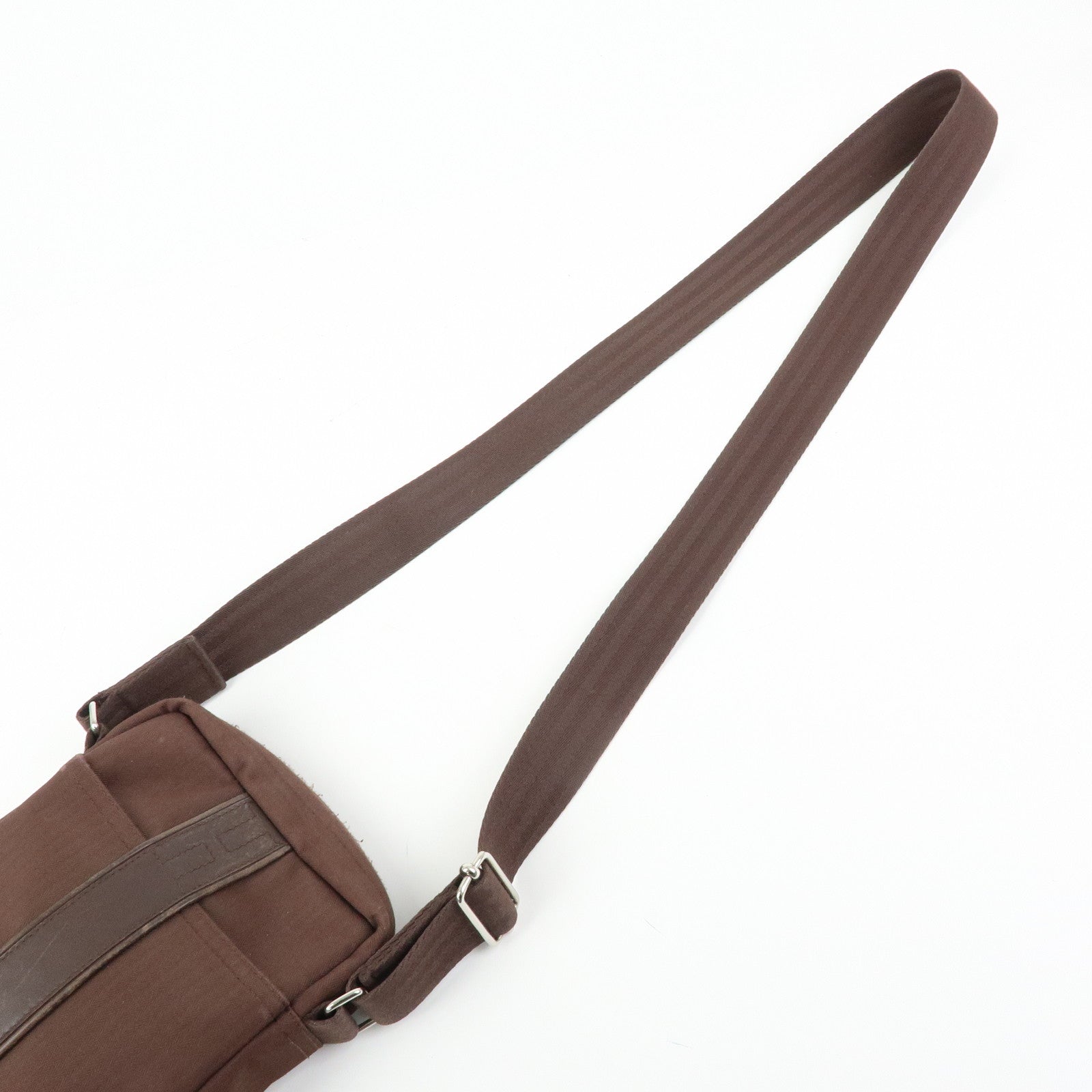 HERMES Toile Chevron Pochette Bandouliere PM Shoulder Bag Brown