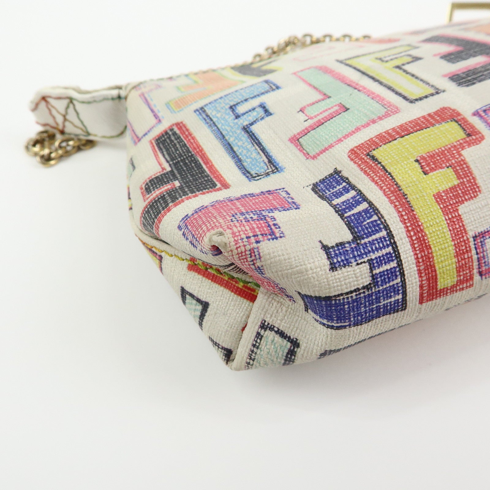 FENDI Zucca Print PVC Chain Accessory Pouch White Multicolor 8BR592