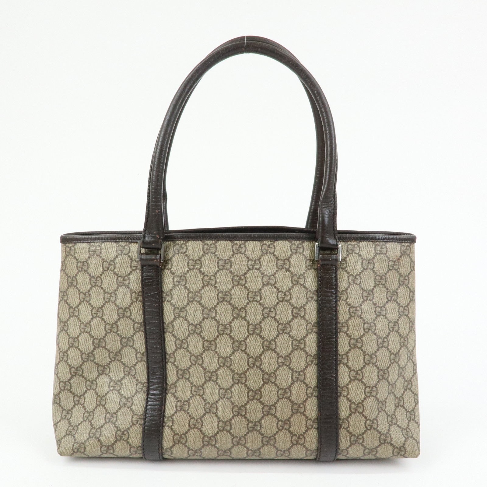 GUCCI GG Supreme Leather Tote Bag Shoulder Bag Beige Brown 114595