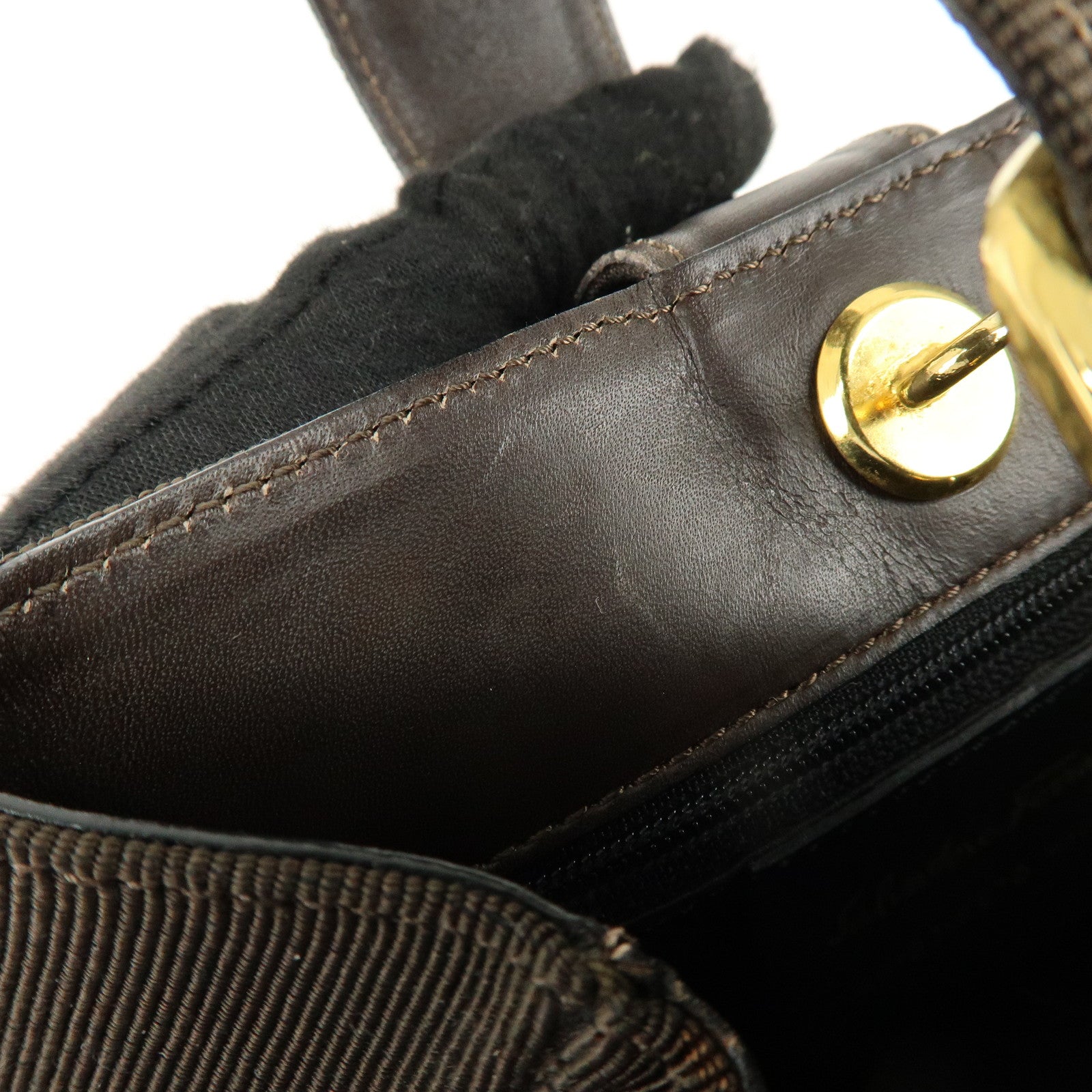 Ferragamo Canvas Leather Hand Bag Brown