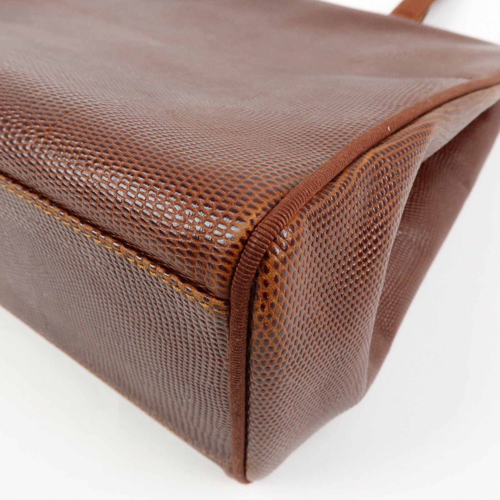 Ferragamo Vara Embossed Leather Tote Bag Shoulder Bag Brown