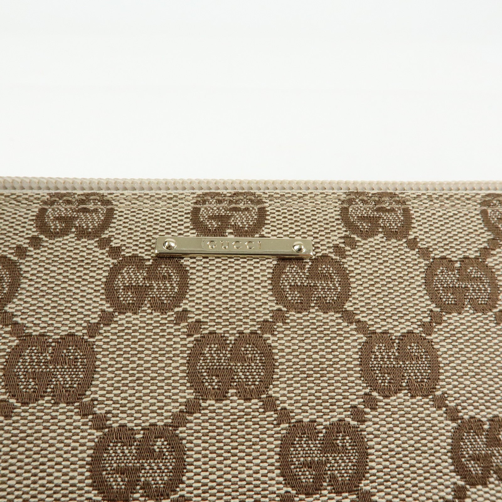 GUCCI Boat Bag GG Canvas Leather Accessory Pouch Beige White 07198