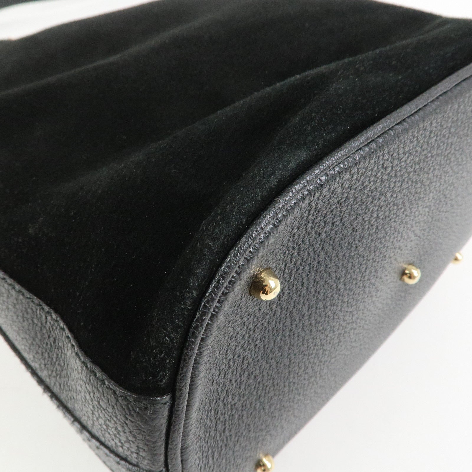 GUCCI Bamboo Logo Suede Leather 2WAY Bag Hand Bag Black 001・2855