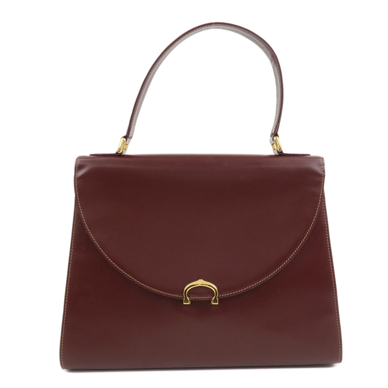 Cartier Must Line Leather Hand Bag Bordeaux Gold HDW