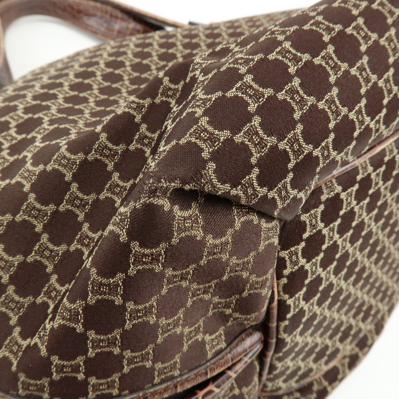 CELINE Macadam Bittersweet Canvas Leather Shoulder Bag Brown