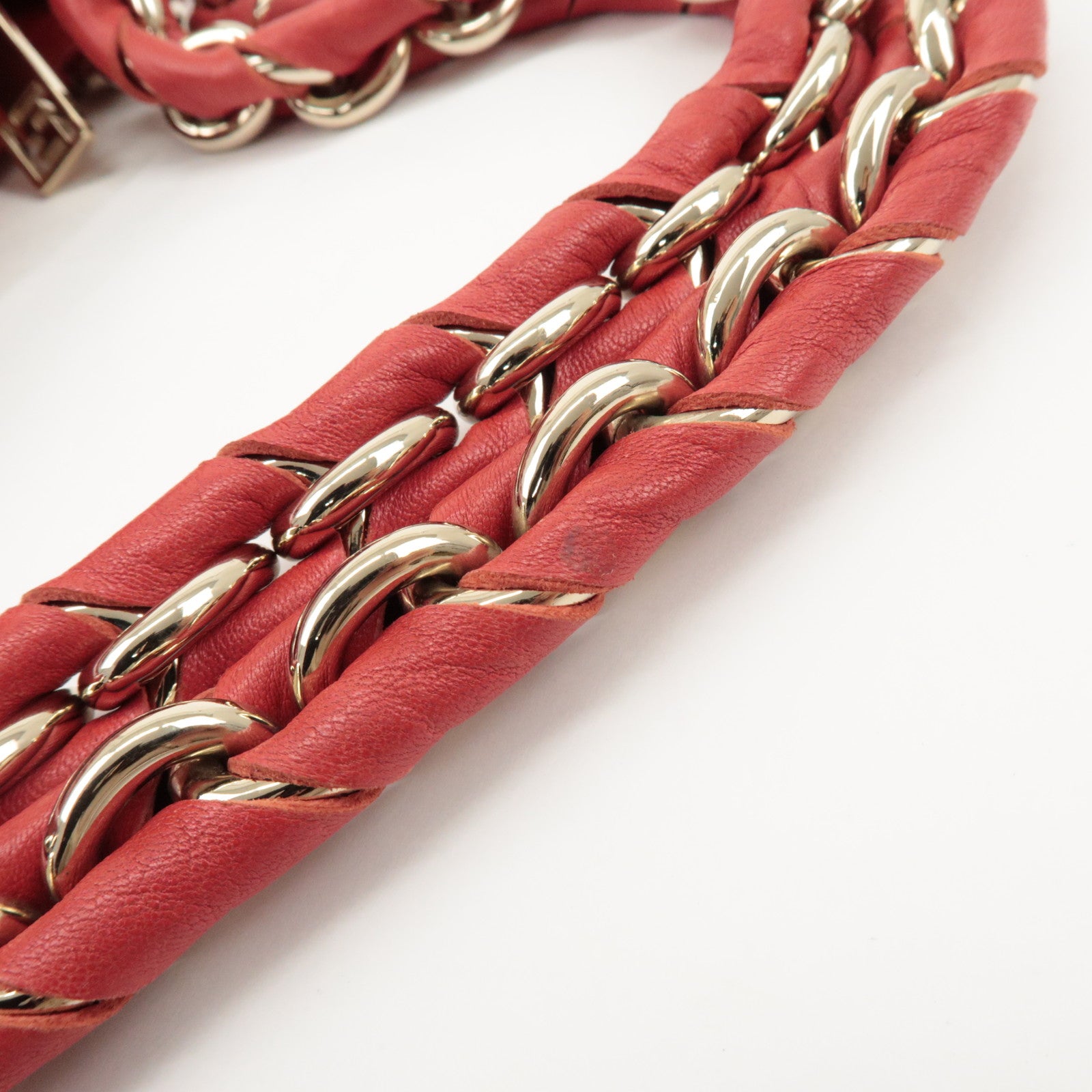 FENDI Leather Mia Chain Shoulder Bag Red Gold Hardware 8BR615 Used