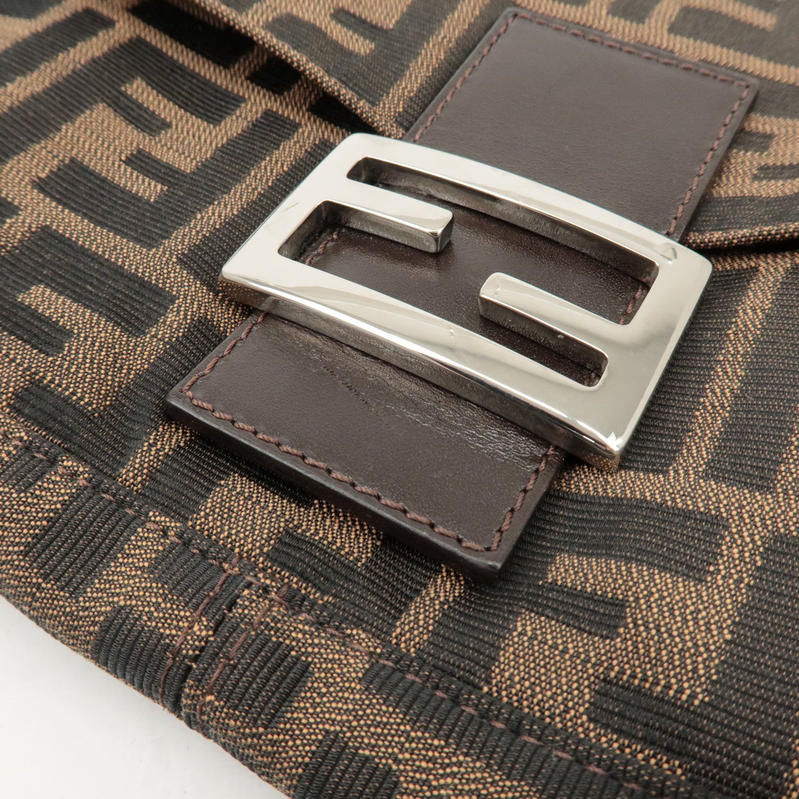 FENDI Mamma Baguette Zucca Canvas Shoulder Bag Brown Black 26424 Used