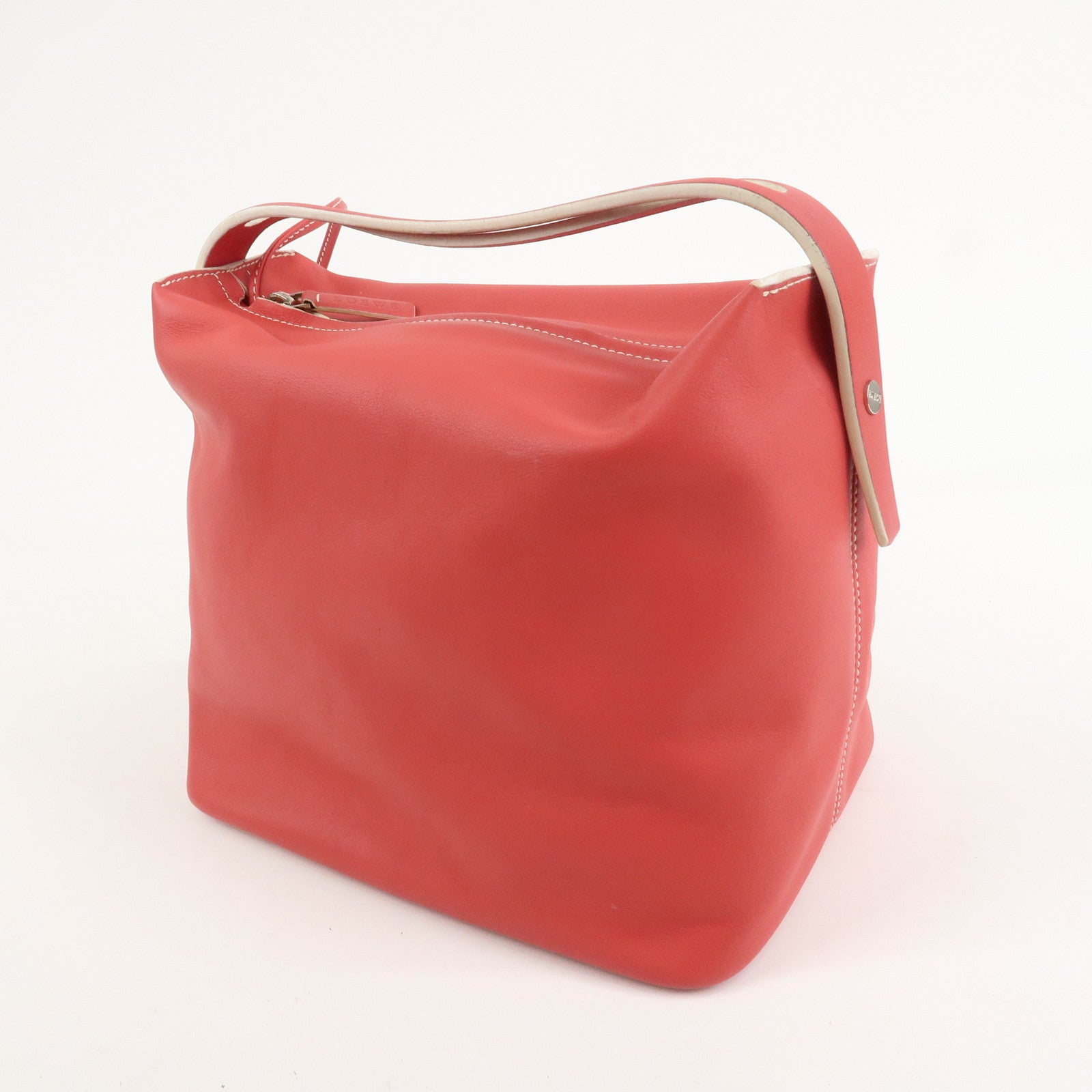 LOEWE Leather Hand Bag Red White Silver Hardware