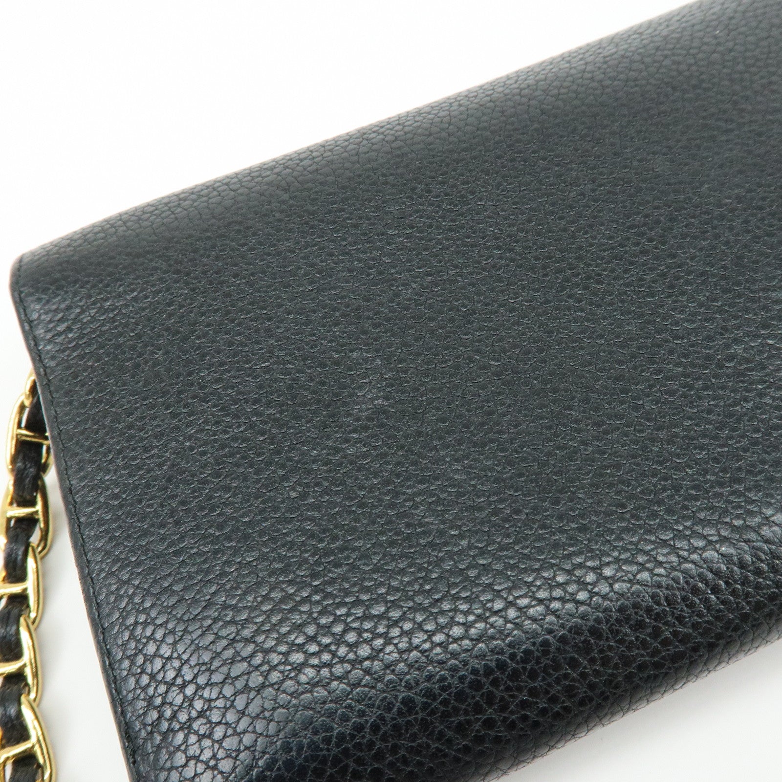 PRADA Saffiano Leather Chain Wallet Shoulder Bag Black 1M1290