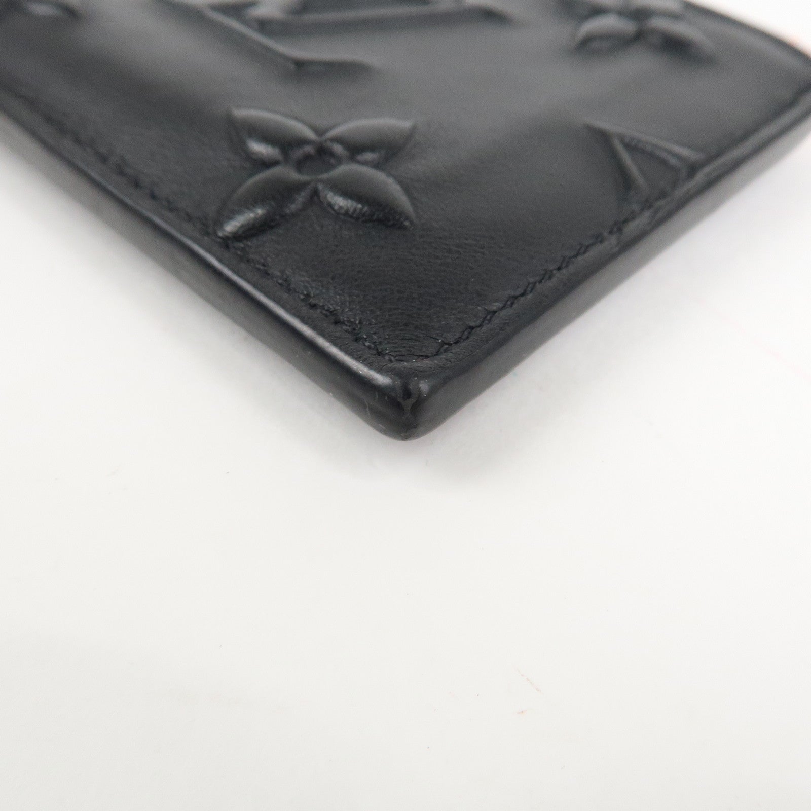 Louis Vuitton Monogram Seal Leather Coin Card Holder Black M80827 Used