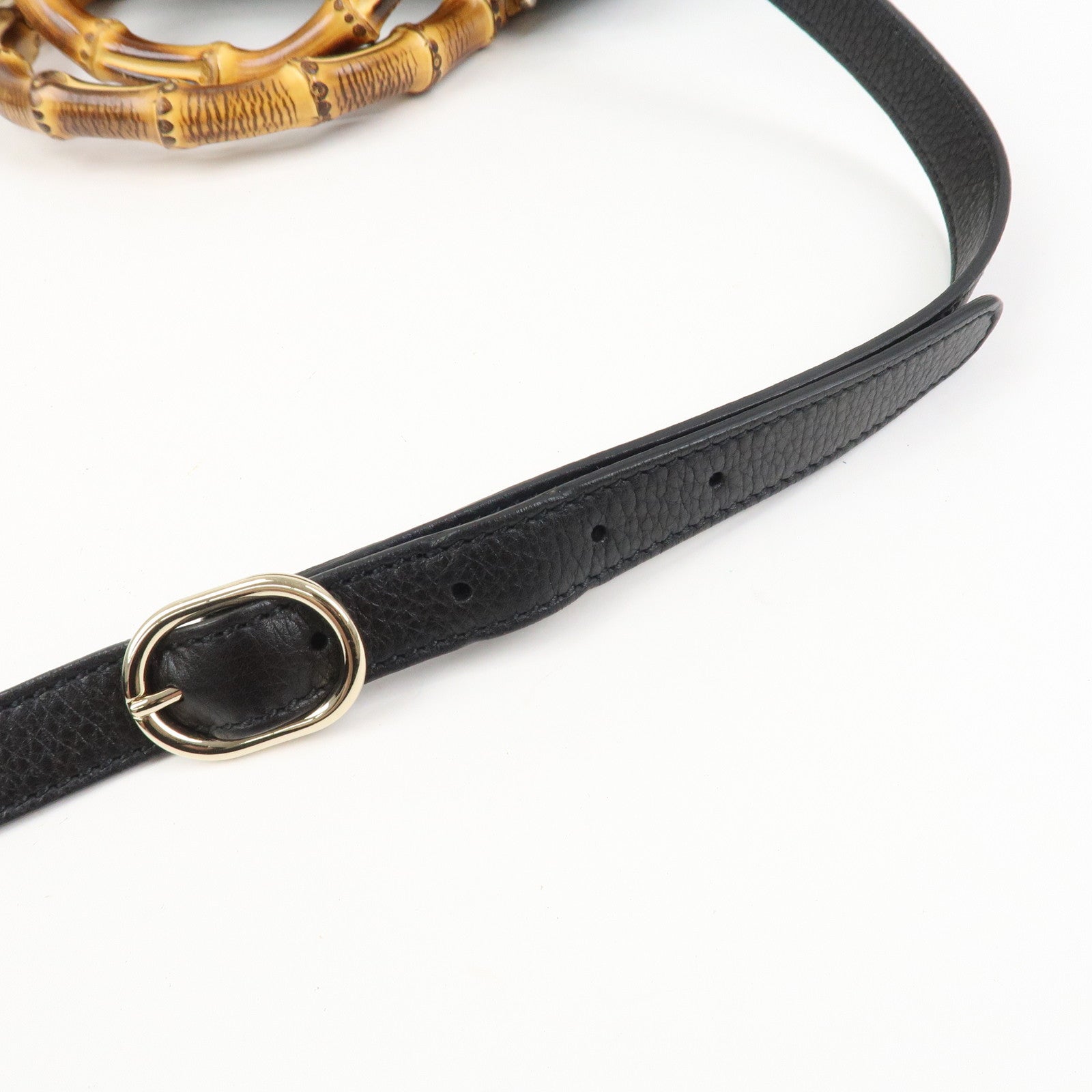 GUCCI Bamboo Logo Leather 2Way Shoulder Bag Hand Bag Black 308360
