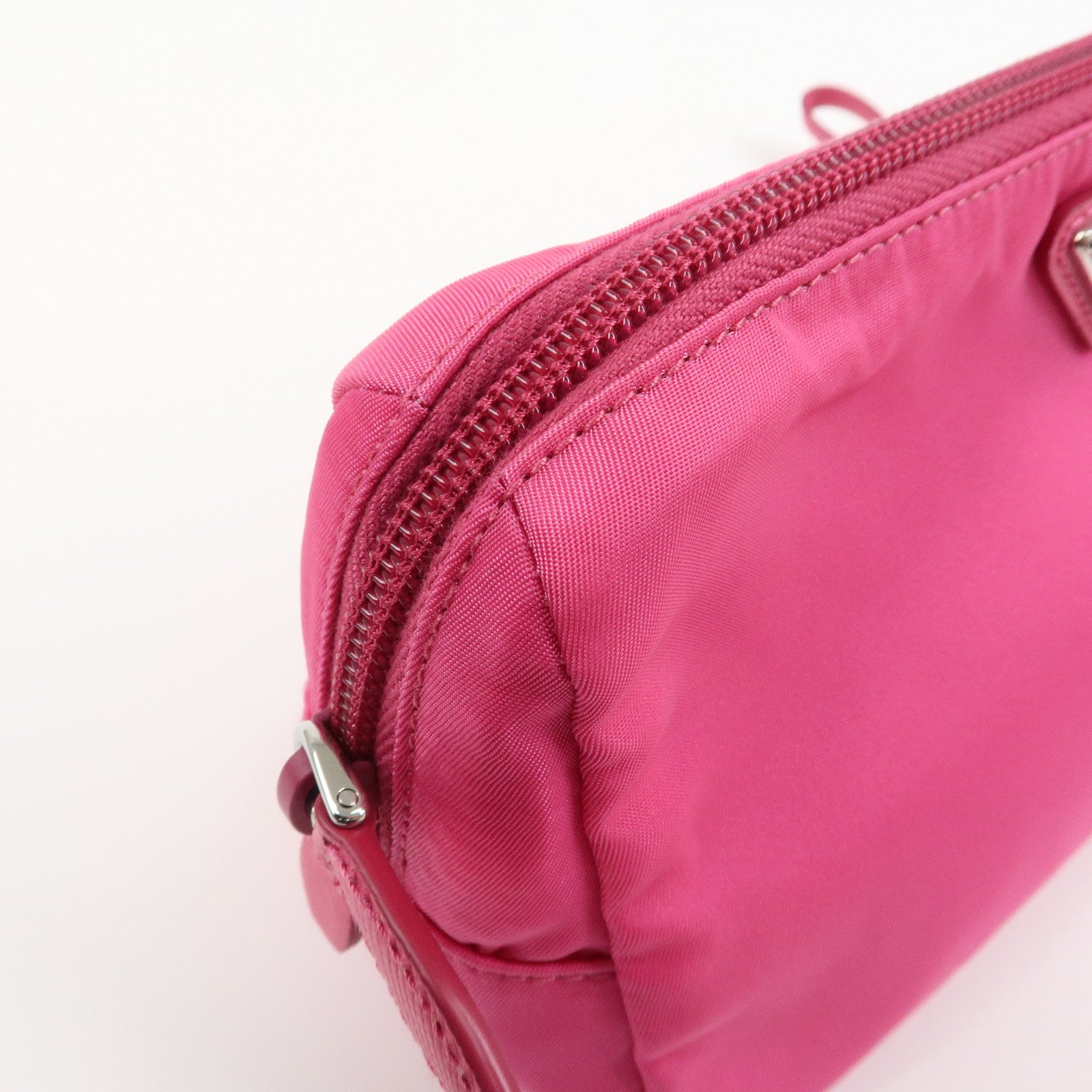PRADA Triangle Logo Nylon Leather Cosmetic Pouch Pink 1NE693