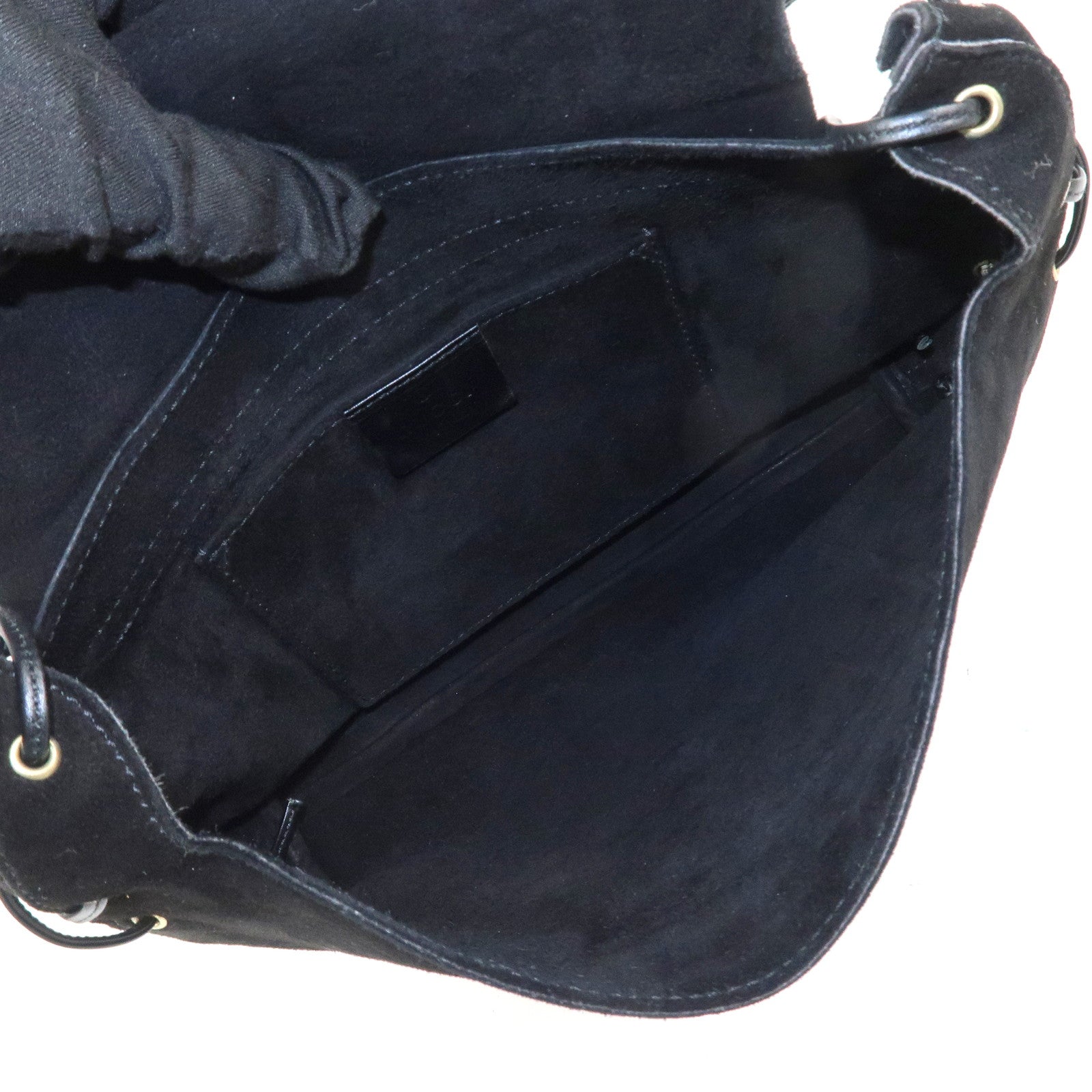 GUCCI Suede Leather Heart Shoulder Bag Black 95107