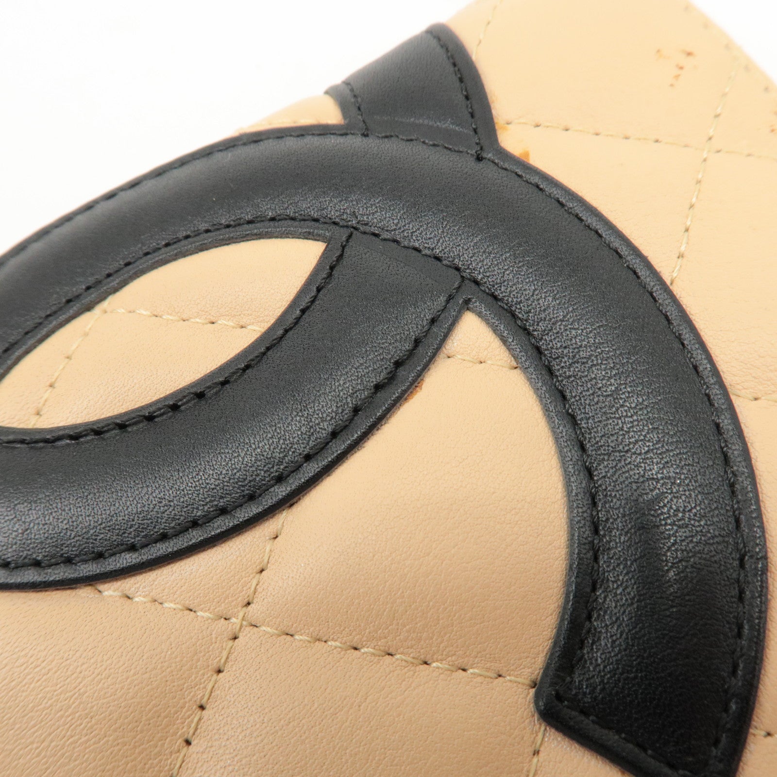 CHANEL COCO Mark Cambon Line Leather Pouch Beige Used