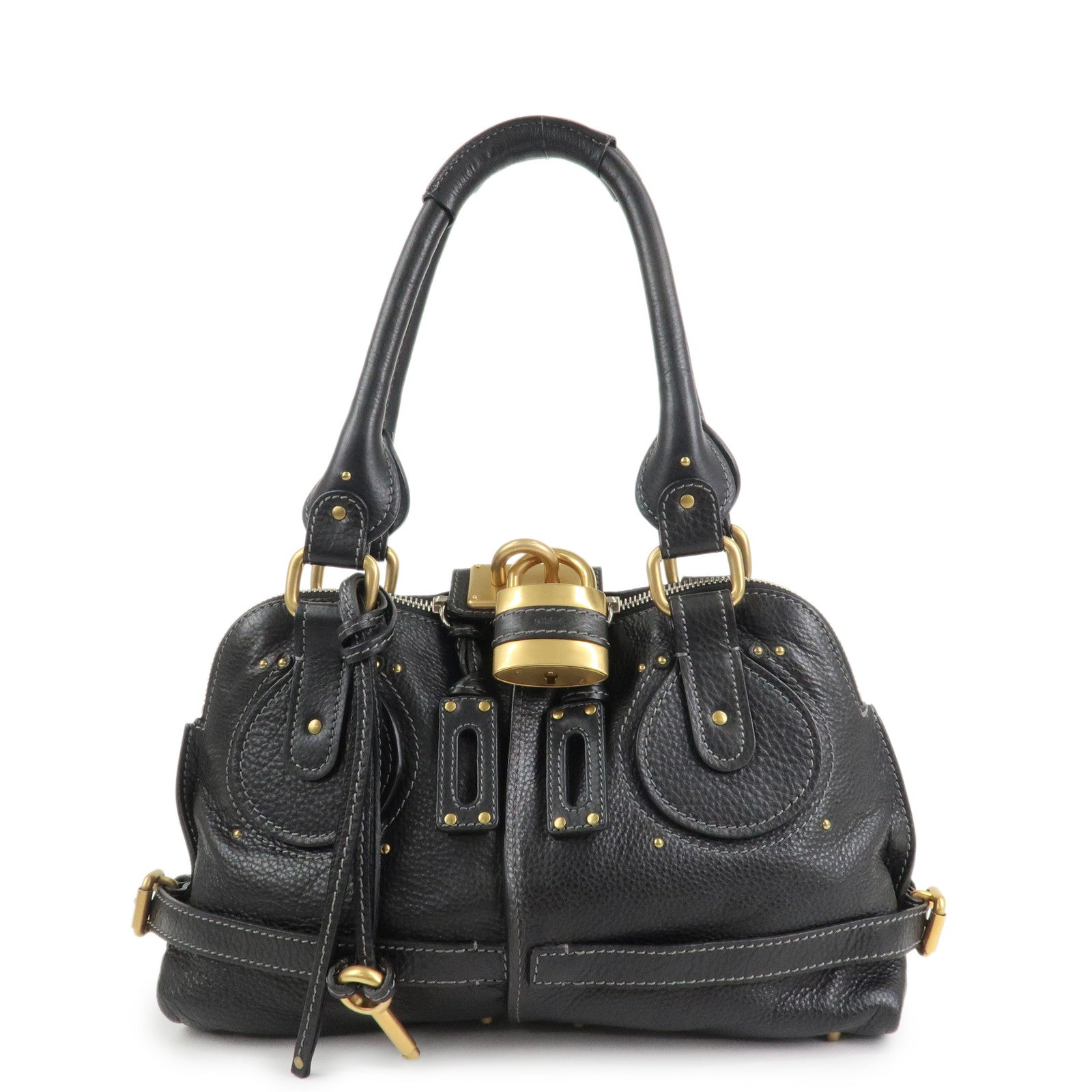 Chloe Paddington Leather Hand Bag Shoulder Bag Black Gold Hardware