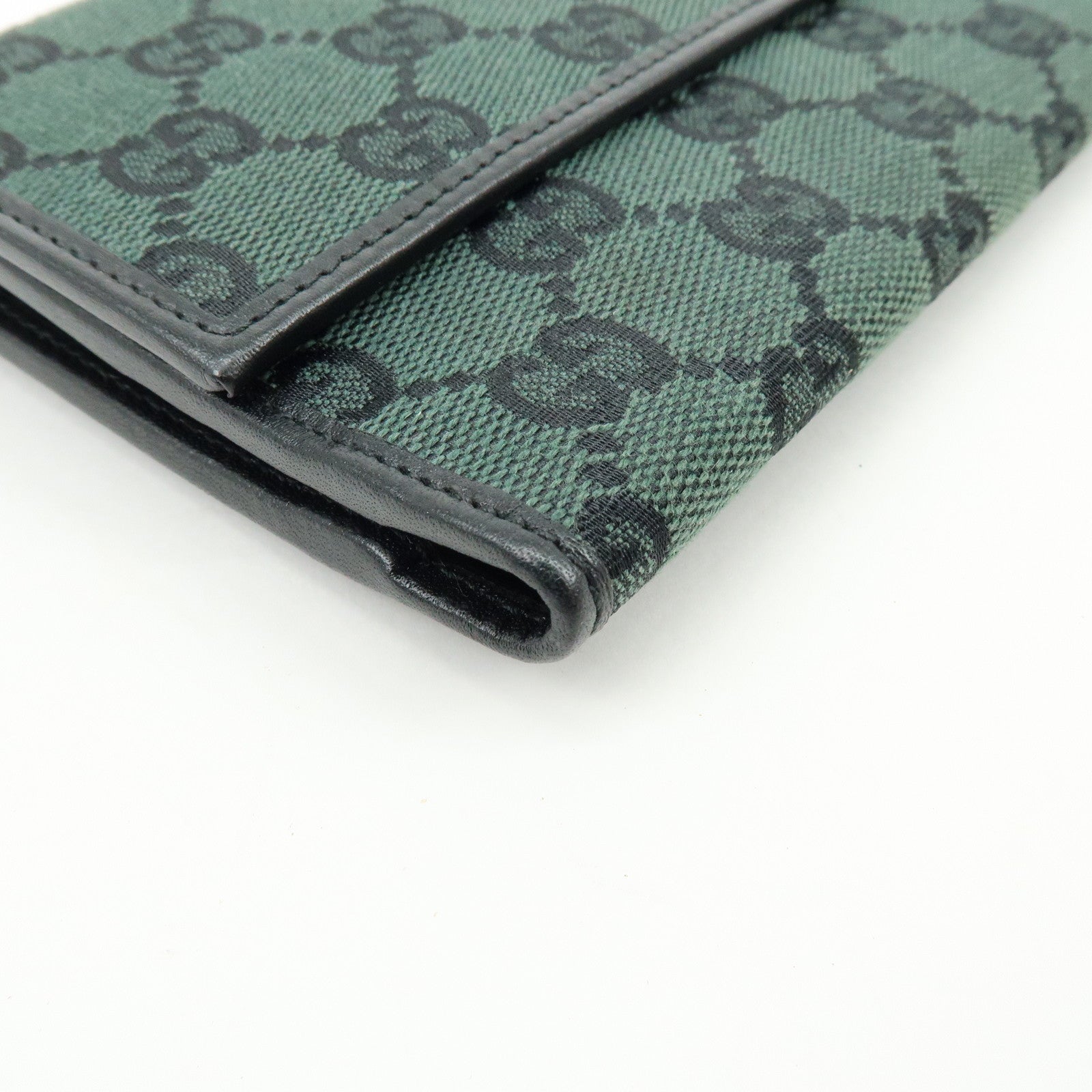 GUCCI GG Canvas Leather Long Wallet Green Black 257303